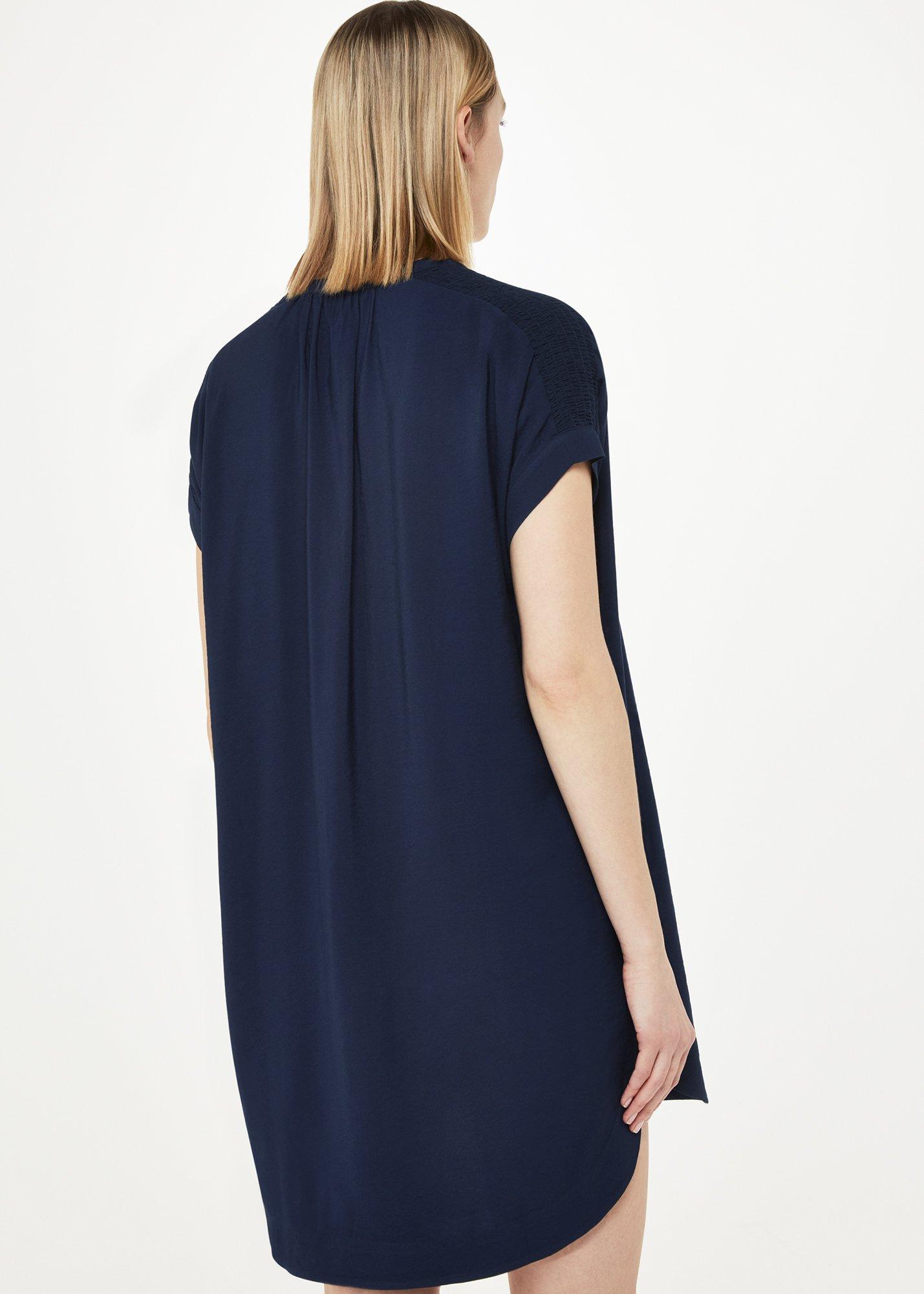 Navy Gathered Shoulder Mina Dress