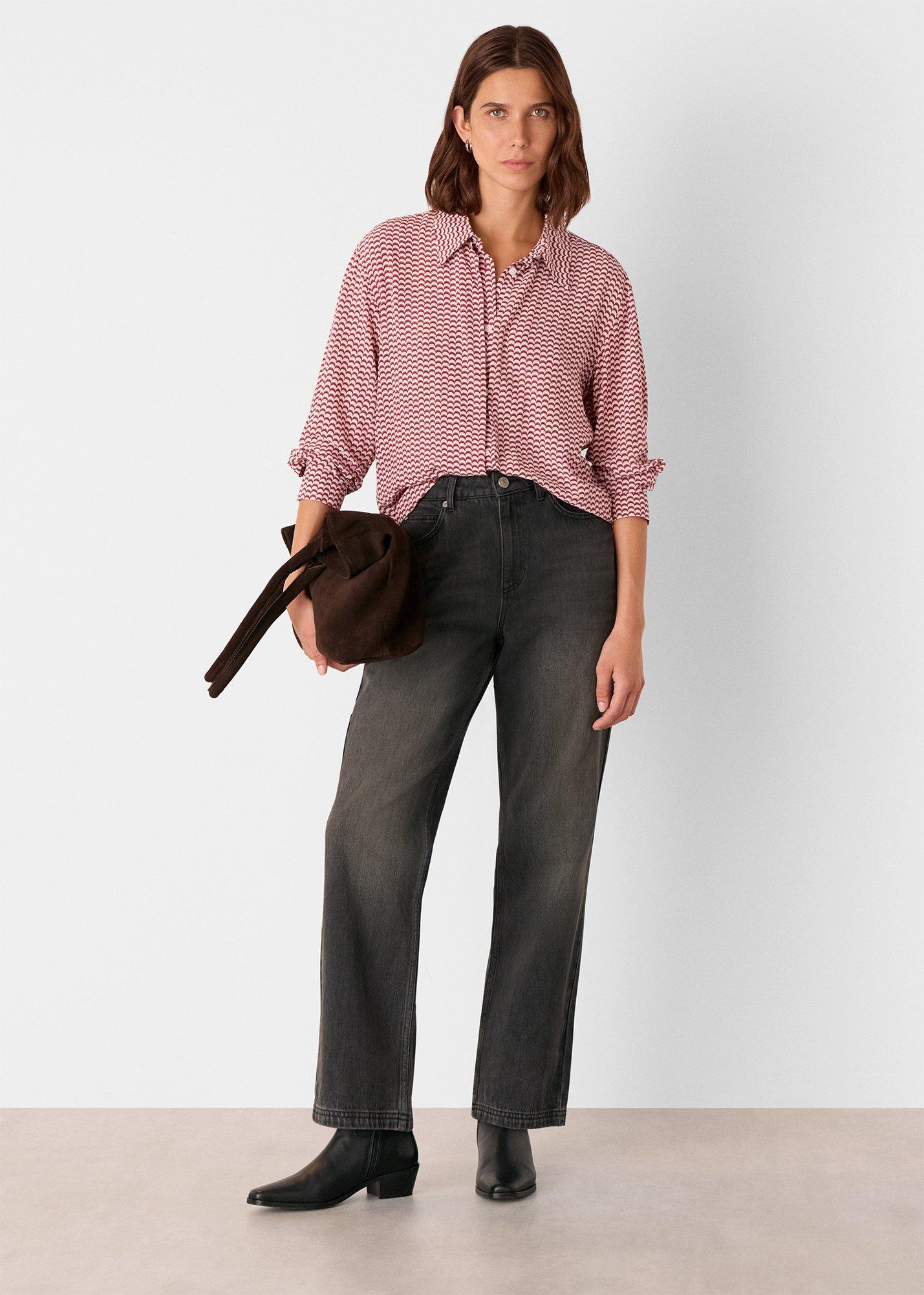 Red Geo Print Pleat Detail Shirt