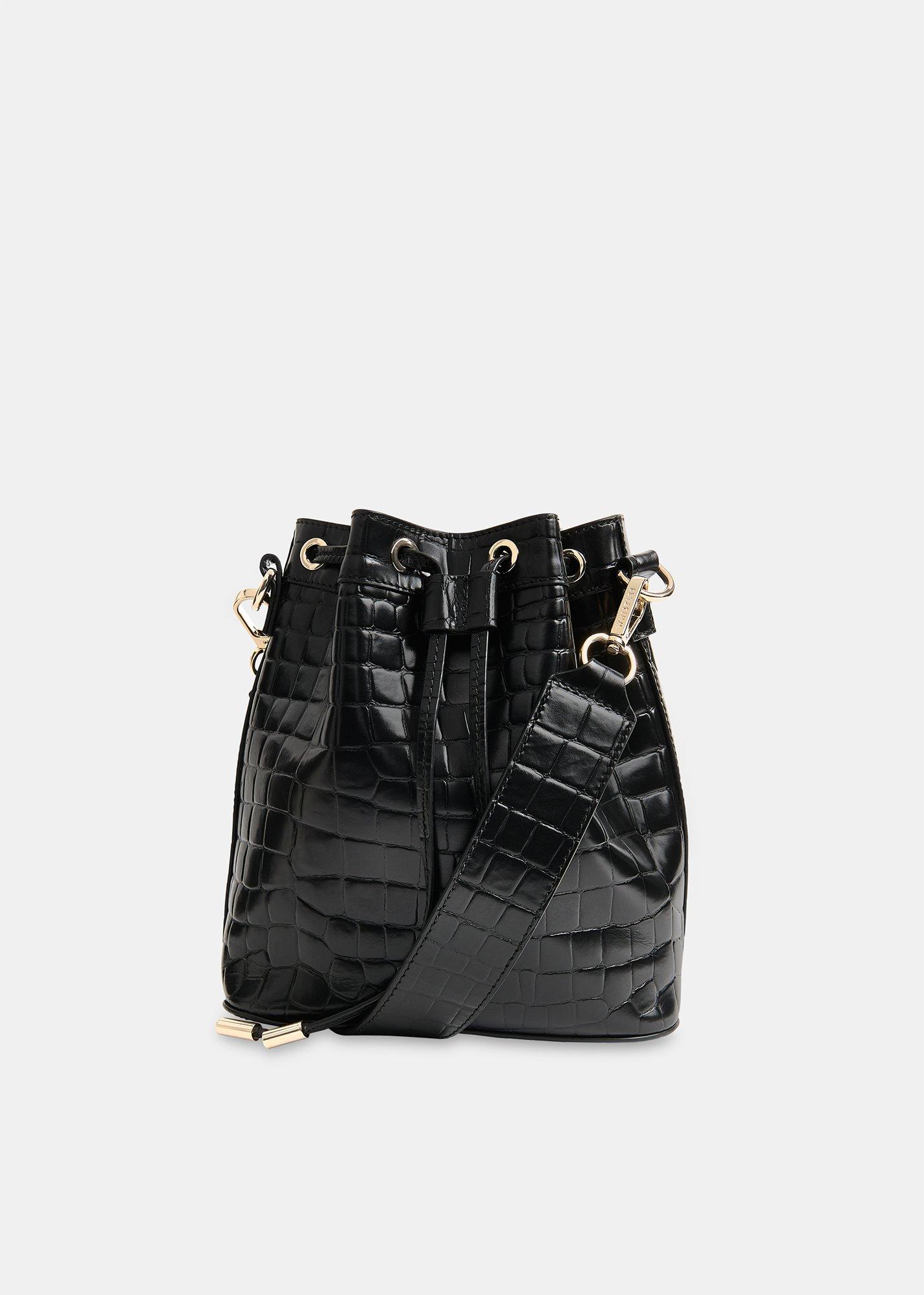 Black Giulia Croc Bucket Bag