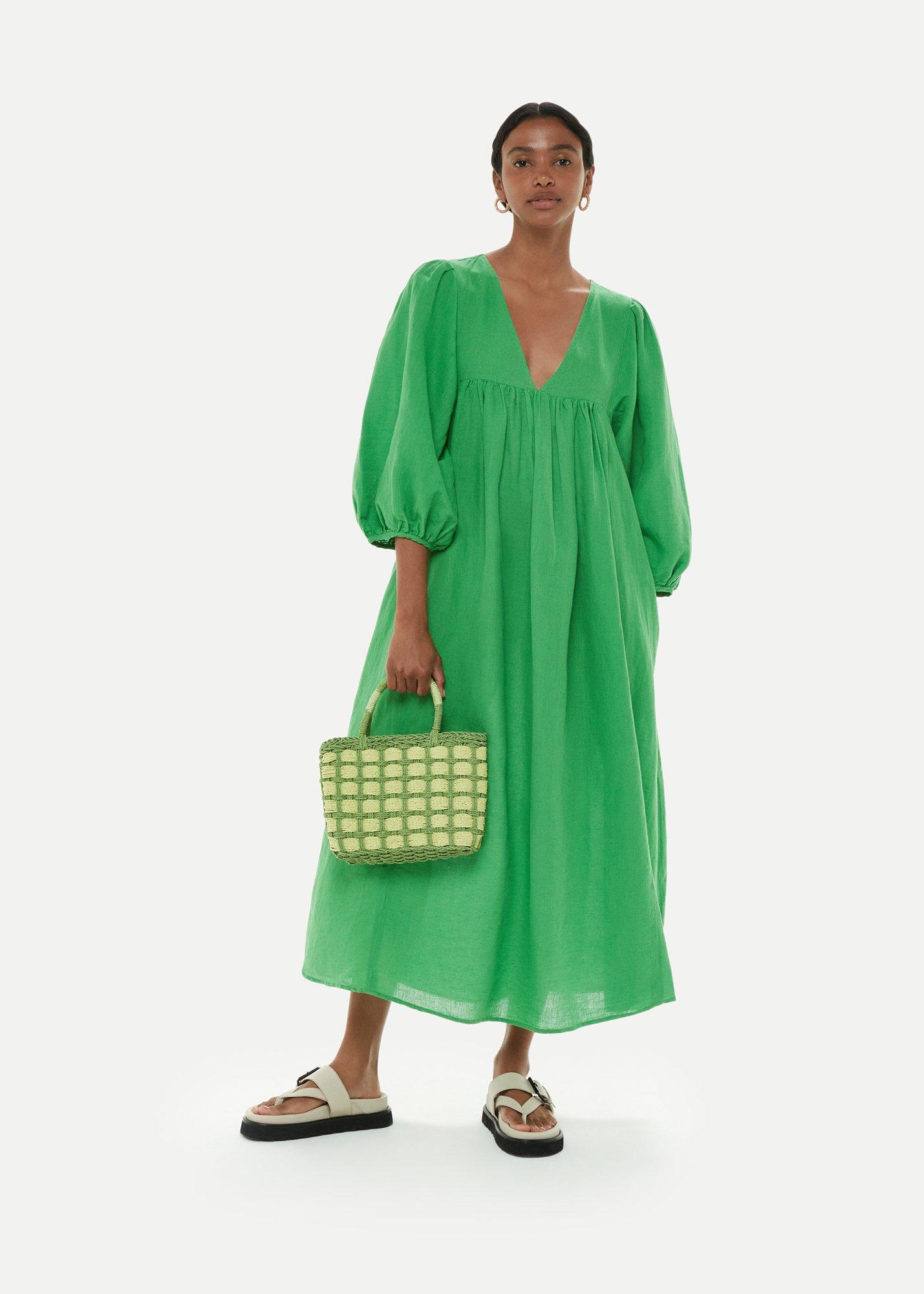 Green Gloria Linen Blend Dress