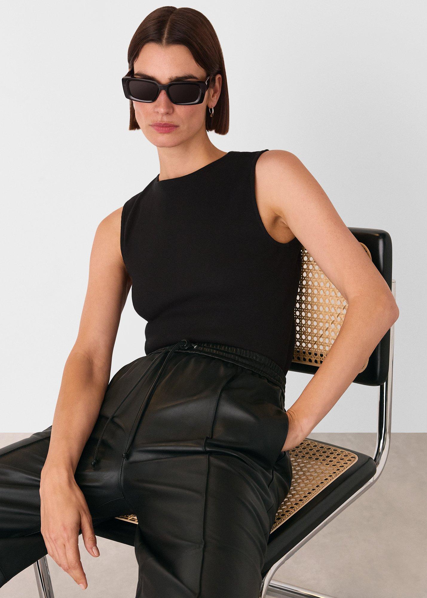 Black High Neck Rib Detail Tee