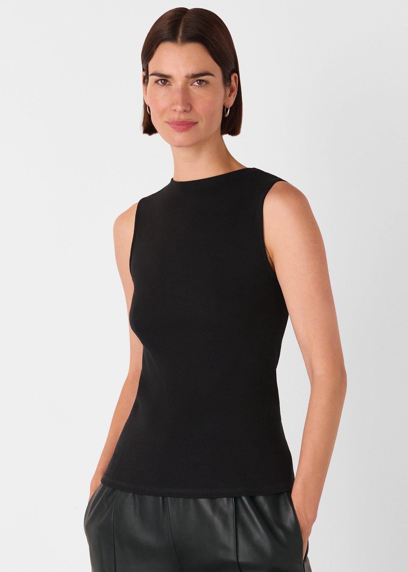 High Neck Rib Detail Tee