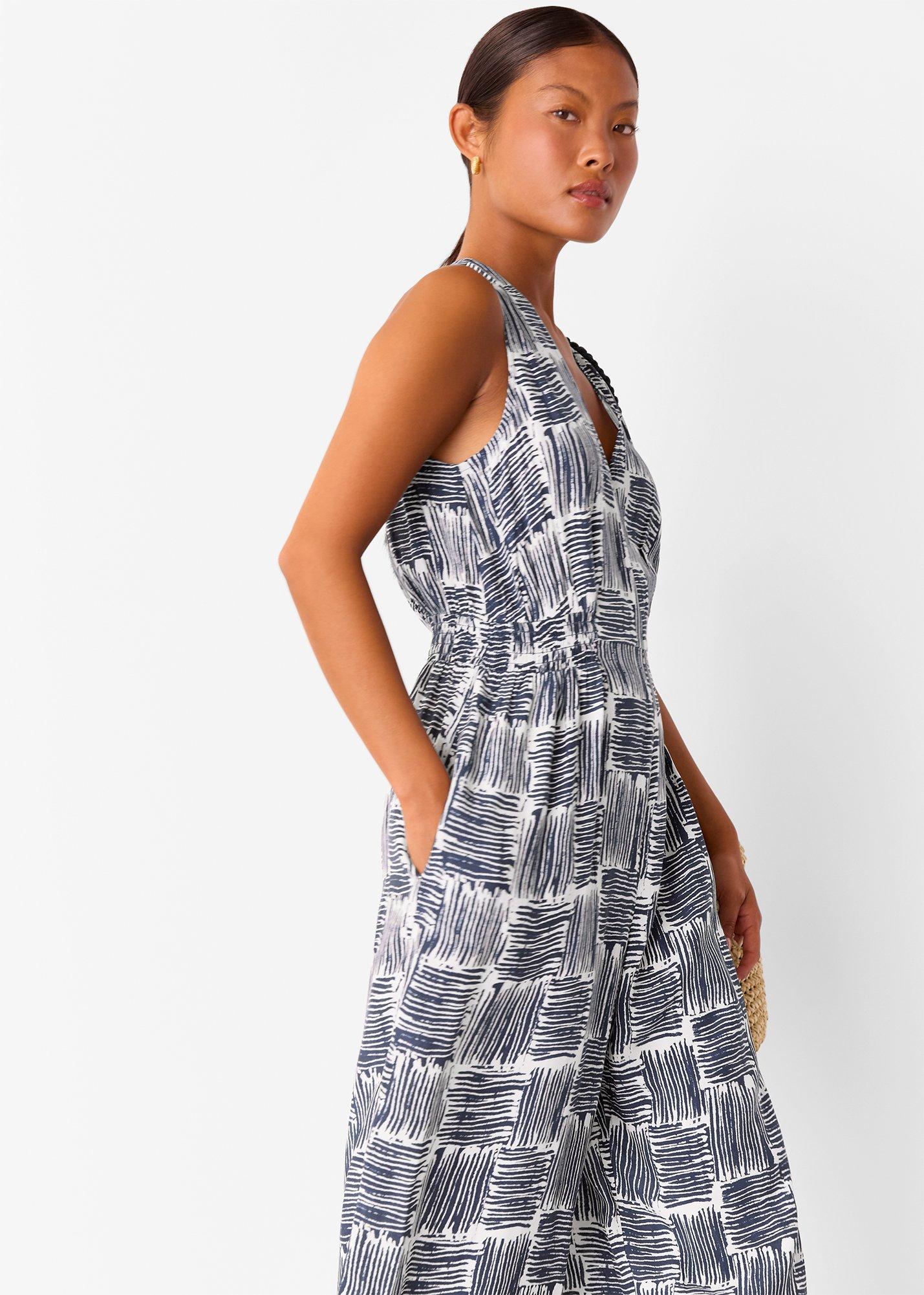 Navy Petite Hatch Squares Jumpsuit