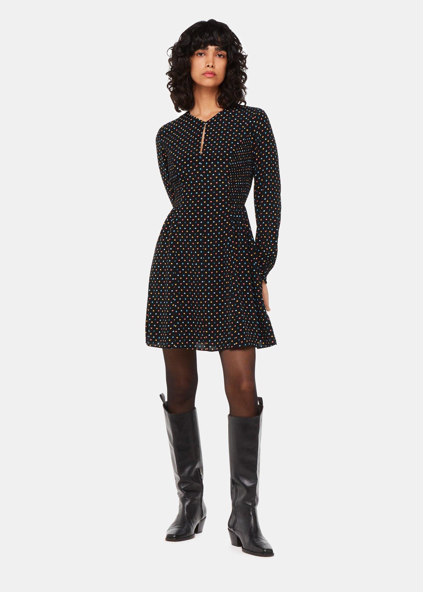 Black Petite Scattered Hearts Flippy Dress