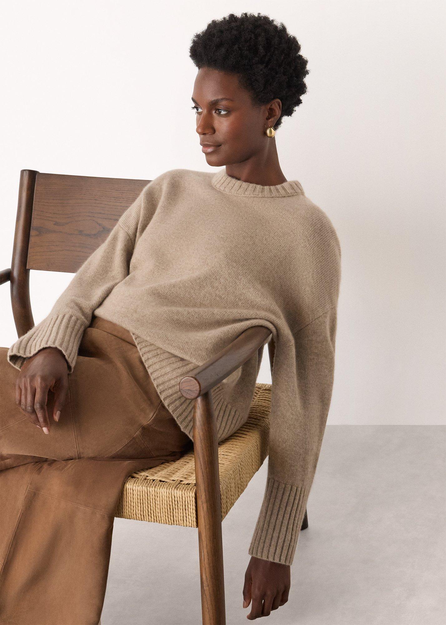 Neutral Heavy Cashmere Crew Neck Knit