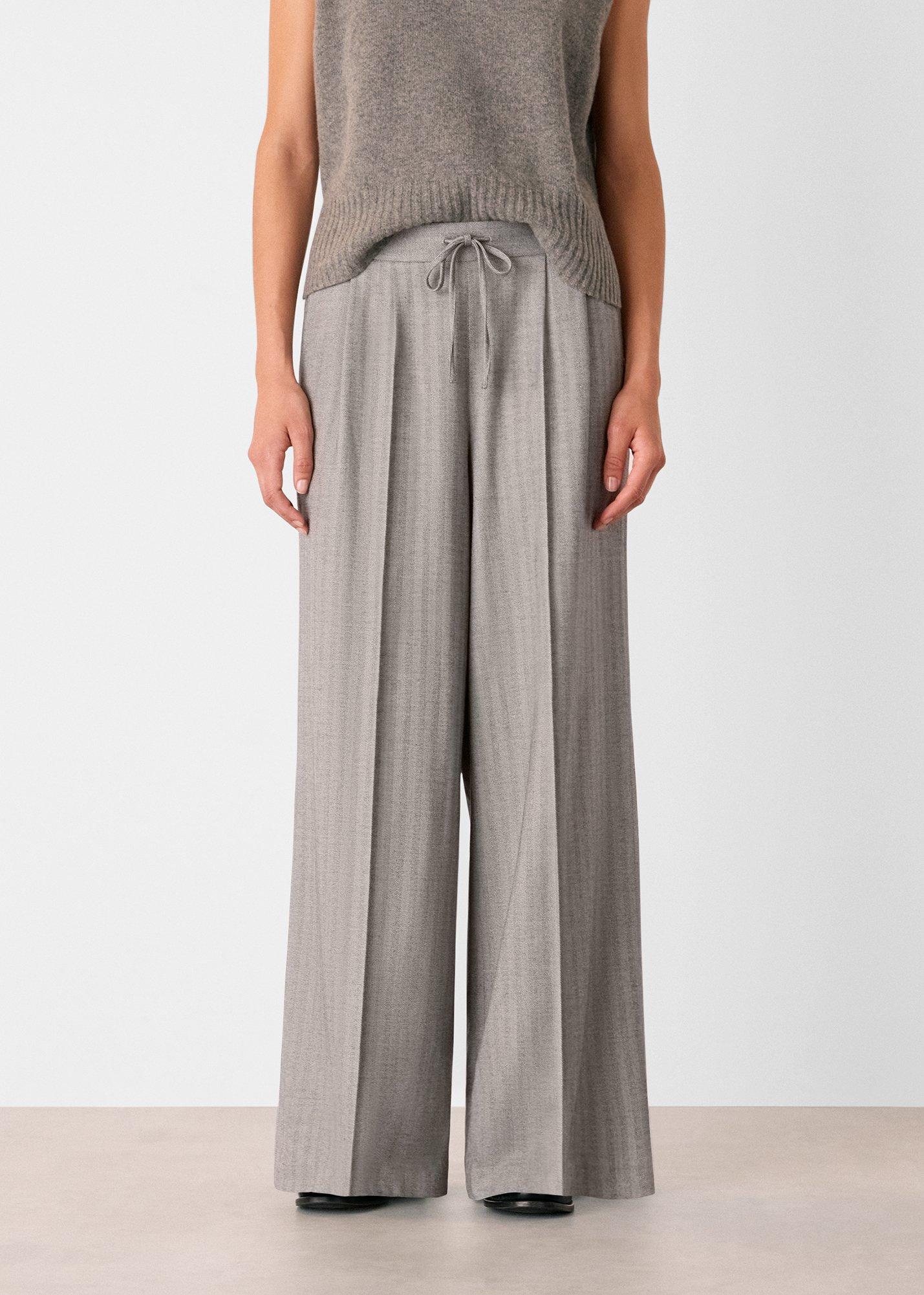 Grey Herringbone Wide Leg Trouser