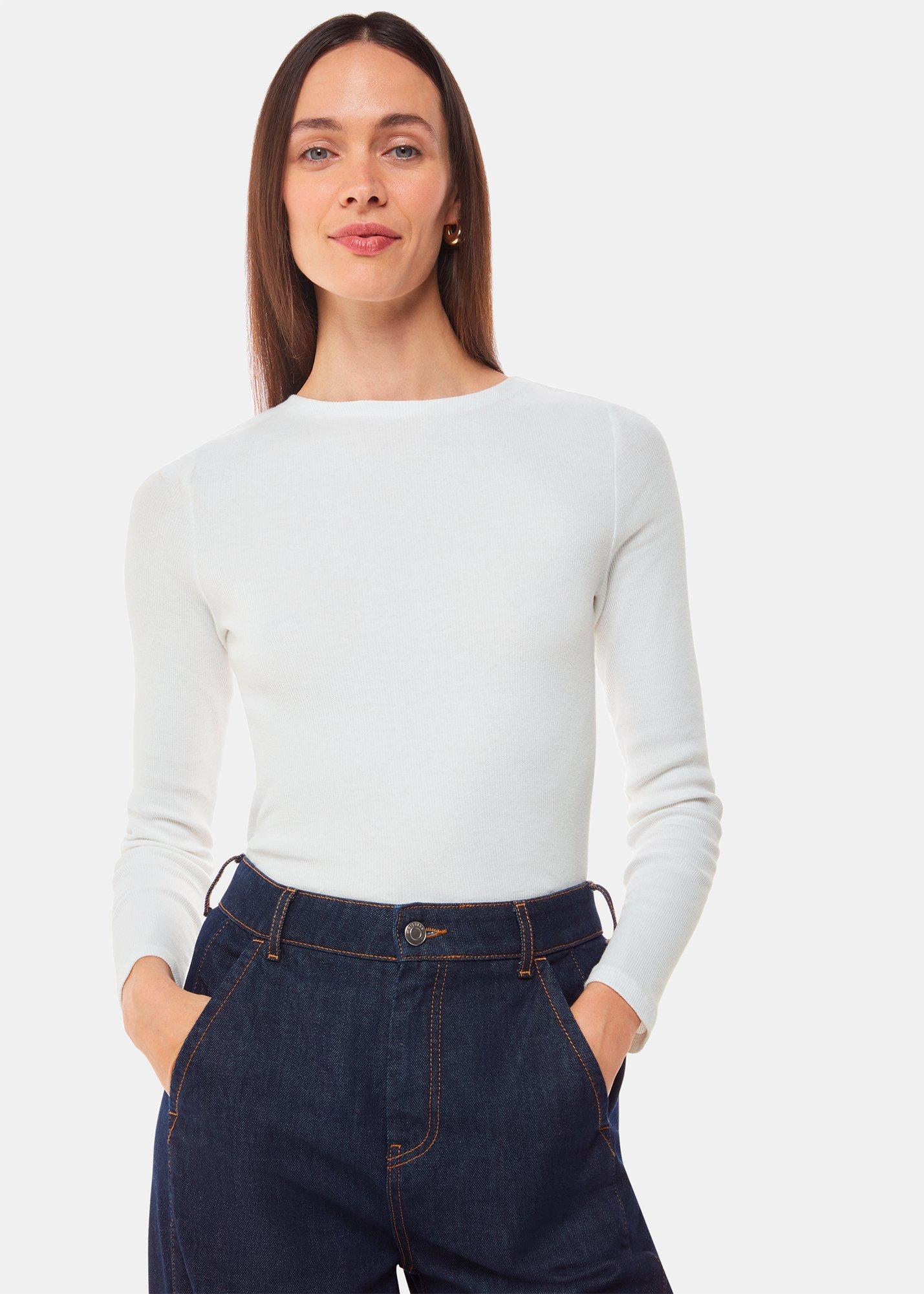 White High Neck Long Sleeve Rib Top