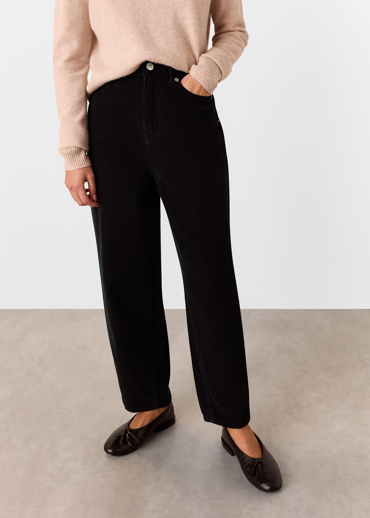 Black High Waist Cord Barrel Jean