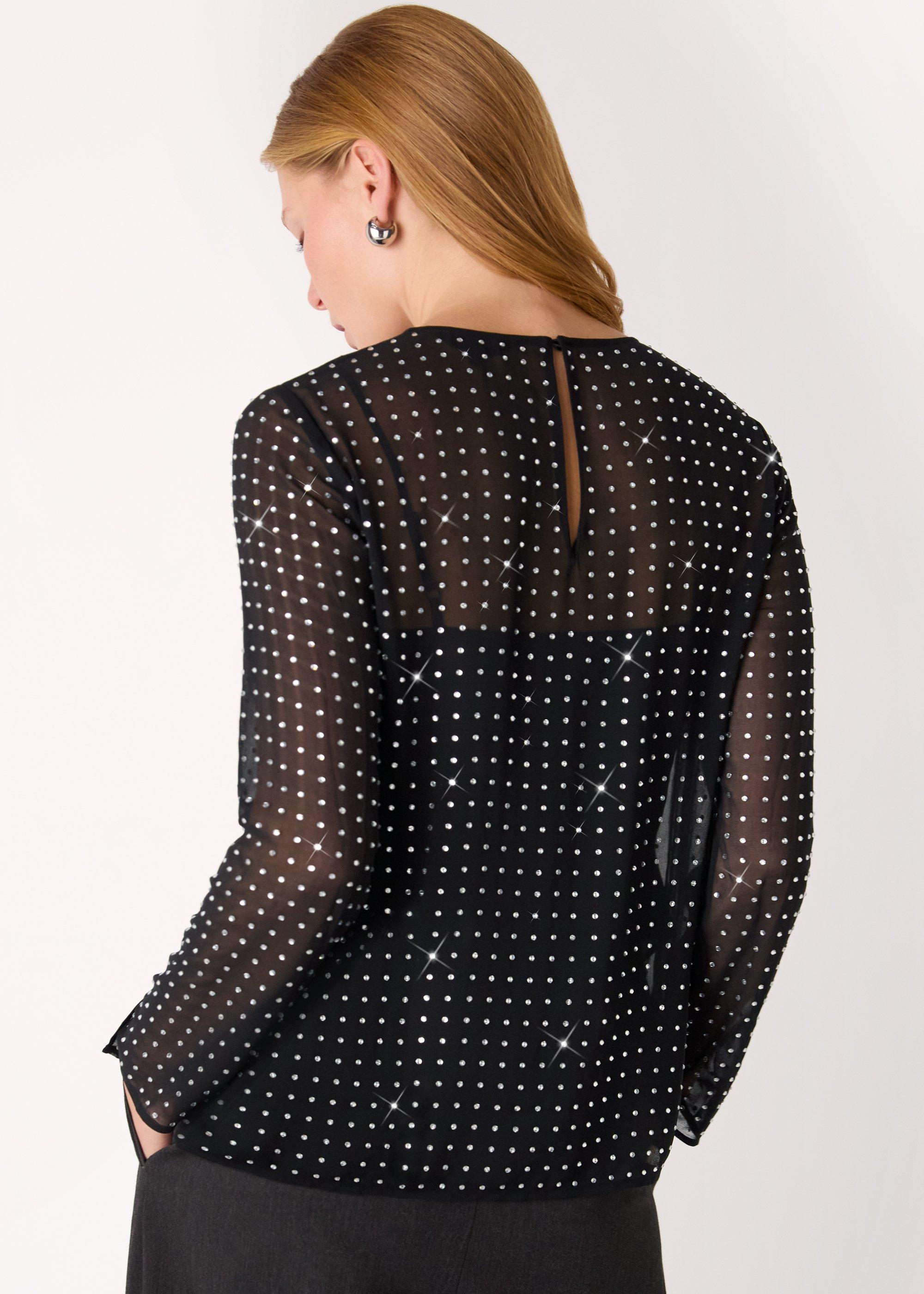 Hot Fix Sheer Sleeve Blouse