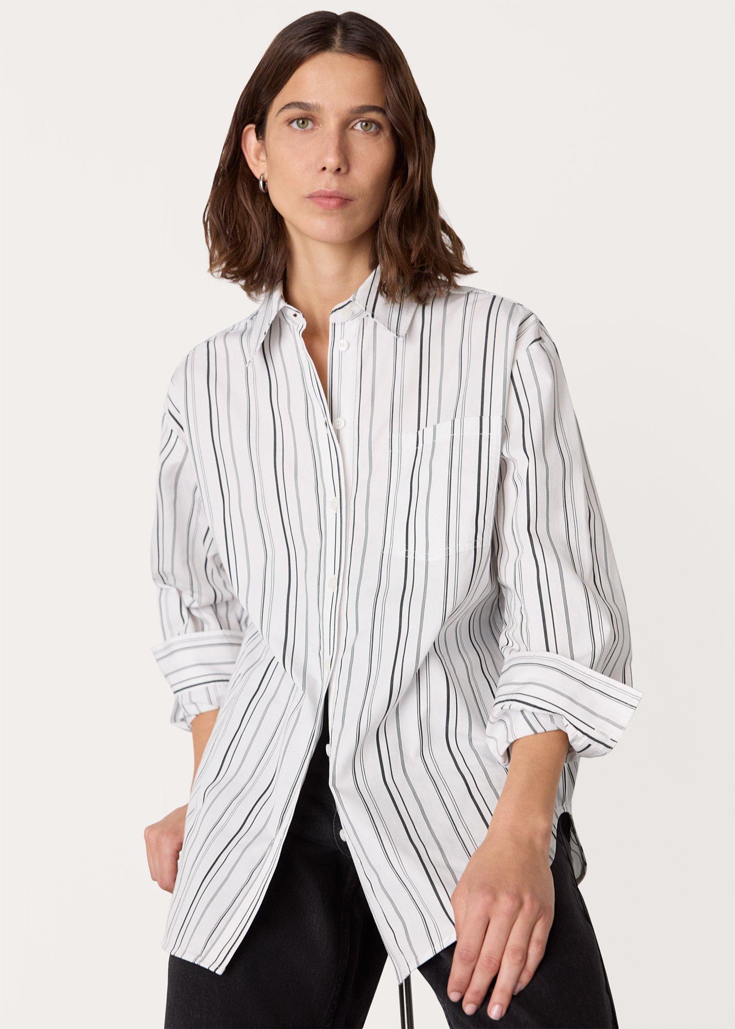 White Mixed Stripe Oversized Shirt