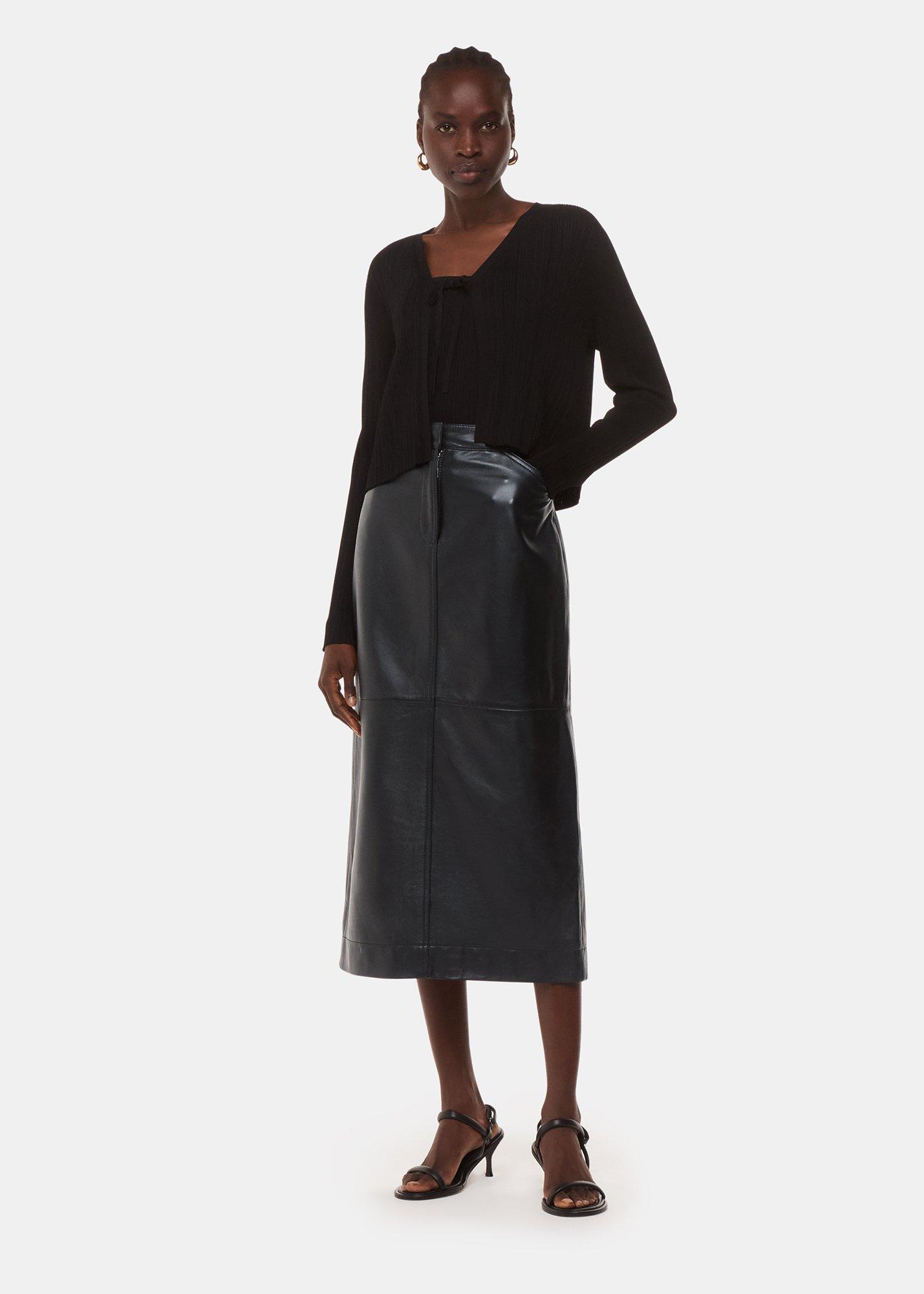 Black Jamie Leather Midi Skirt
