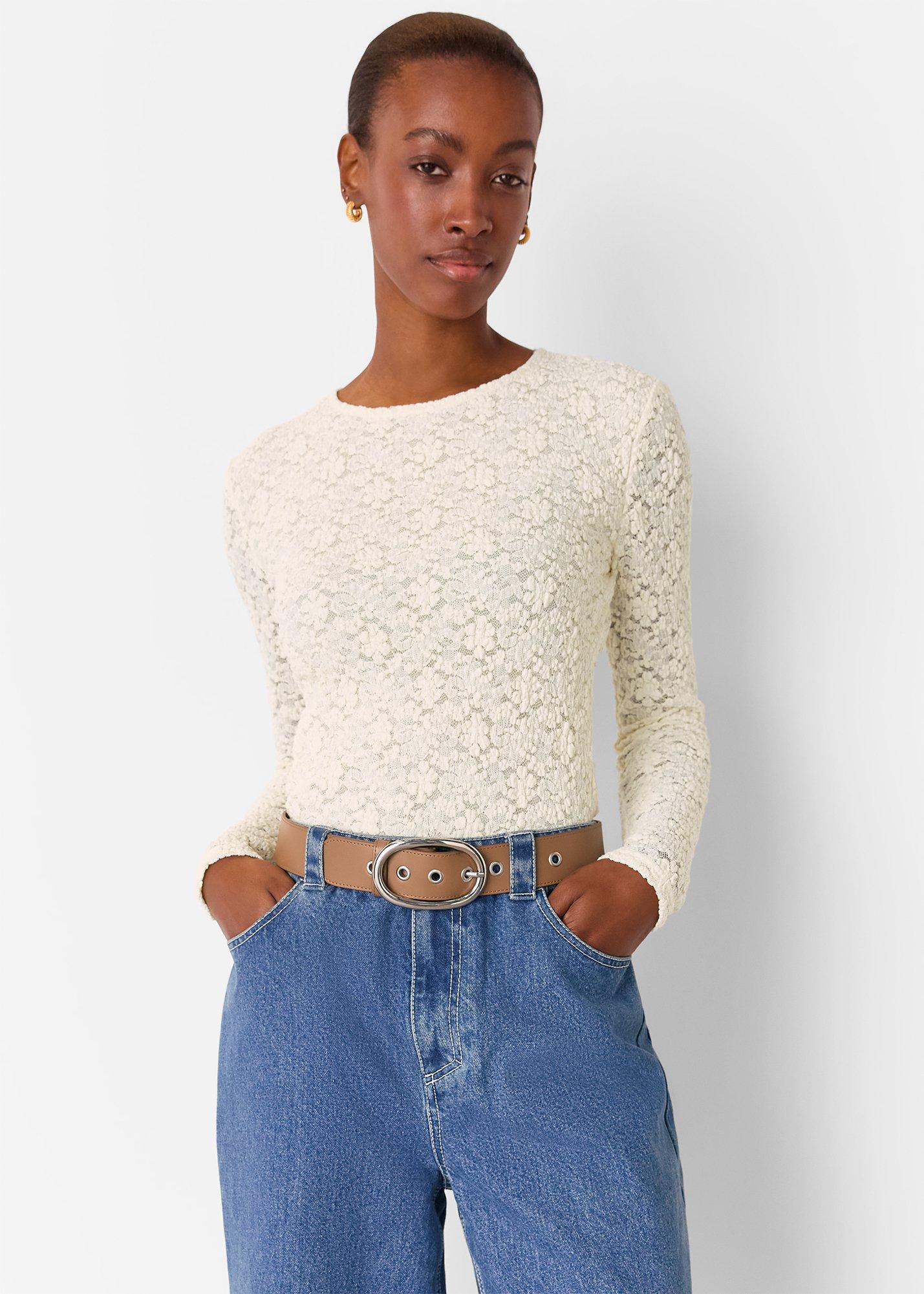 Ivory Jersey Lace Long Sleeve Top