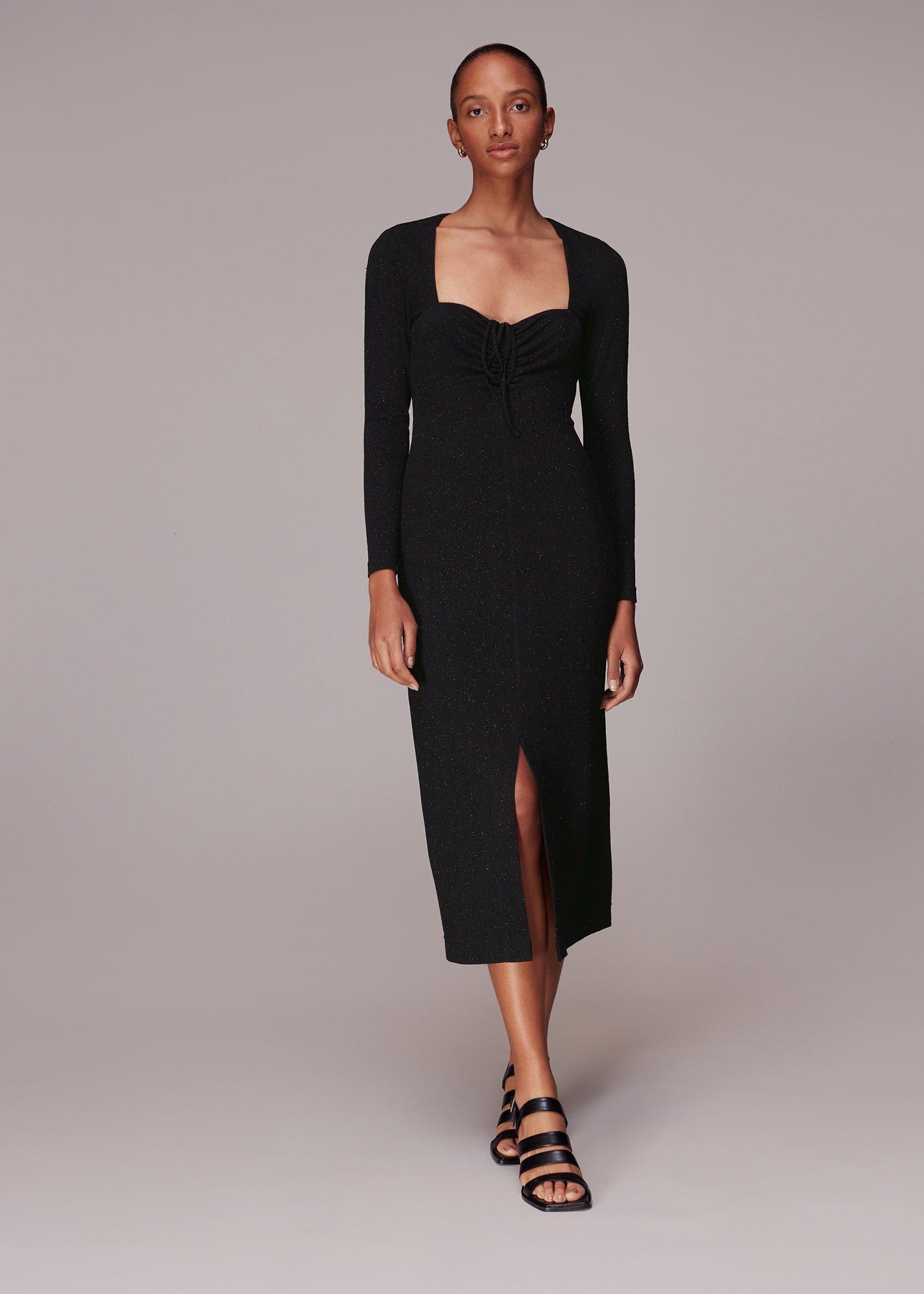 Black Jersey Sparkle Tie Midi Dress