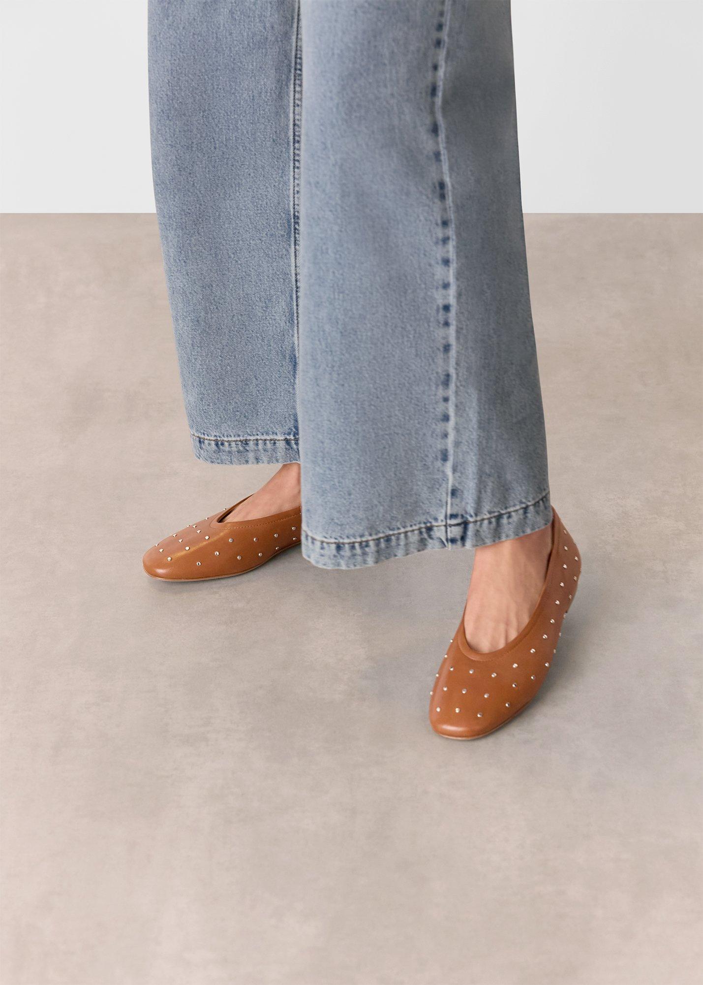 Tan Karina Studded Ballet Pump