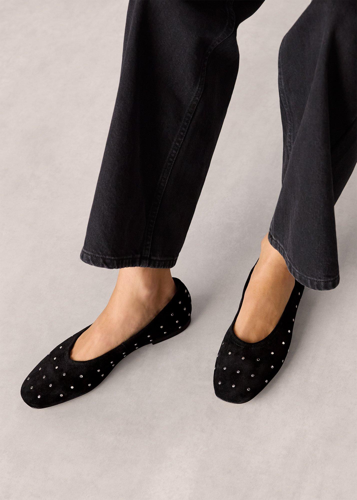 Black Karina Suede Stud Ballet Pump