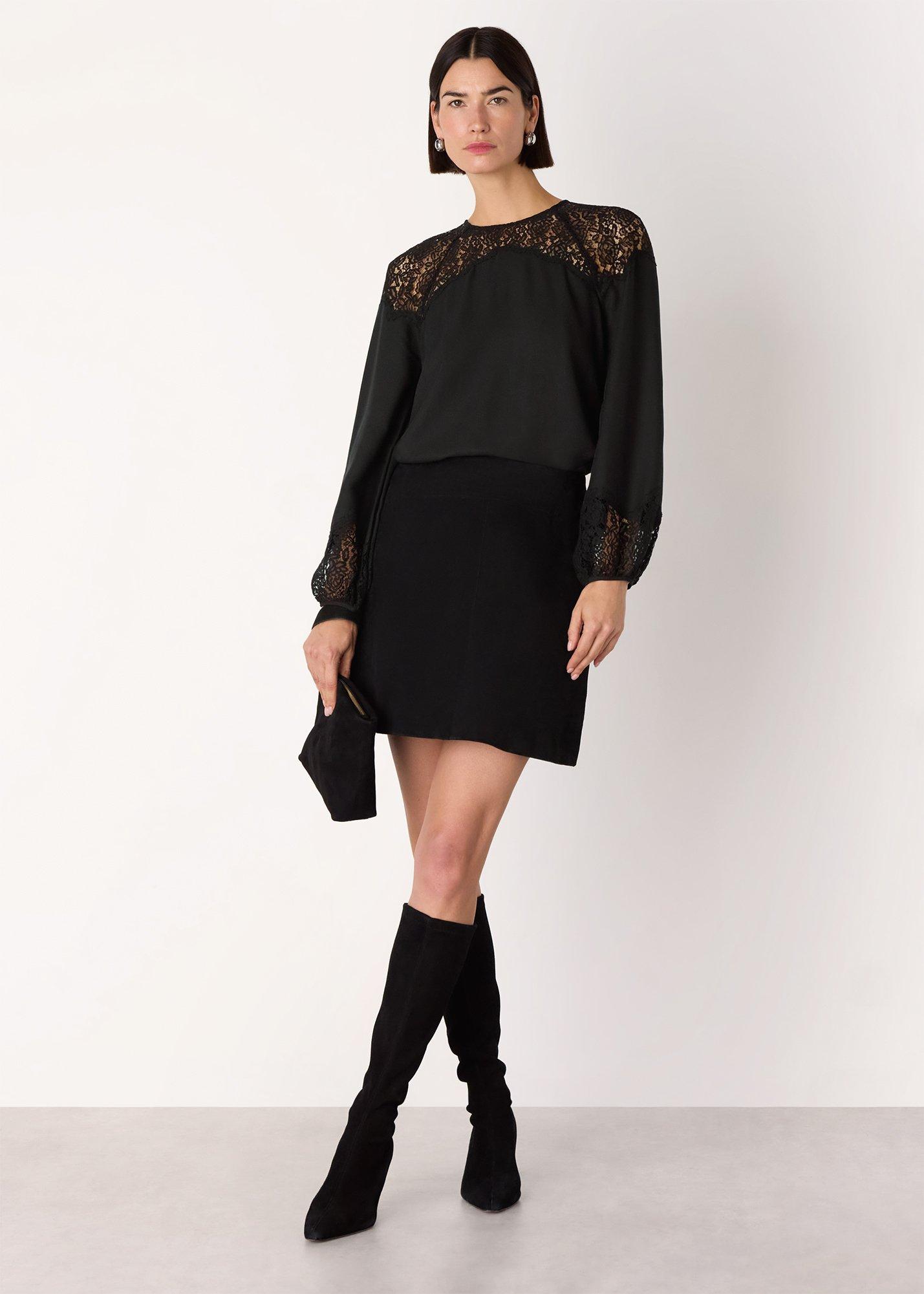 Black Lace Detail Satin Blouse
