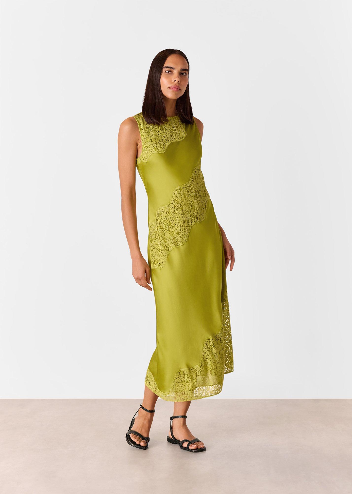 Lime Lace Insert Midi Dress