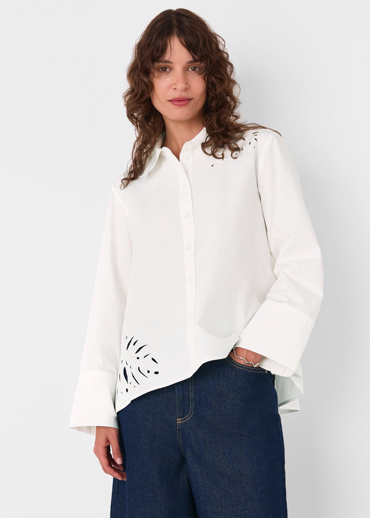 White Leaf Embroidered Cotton Shirt
