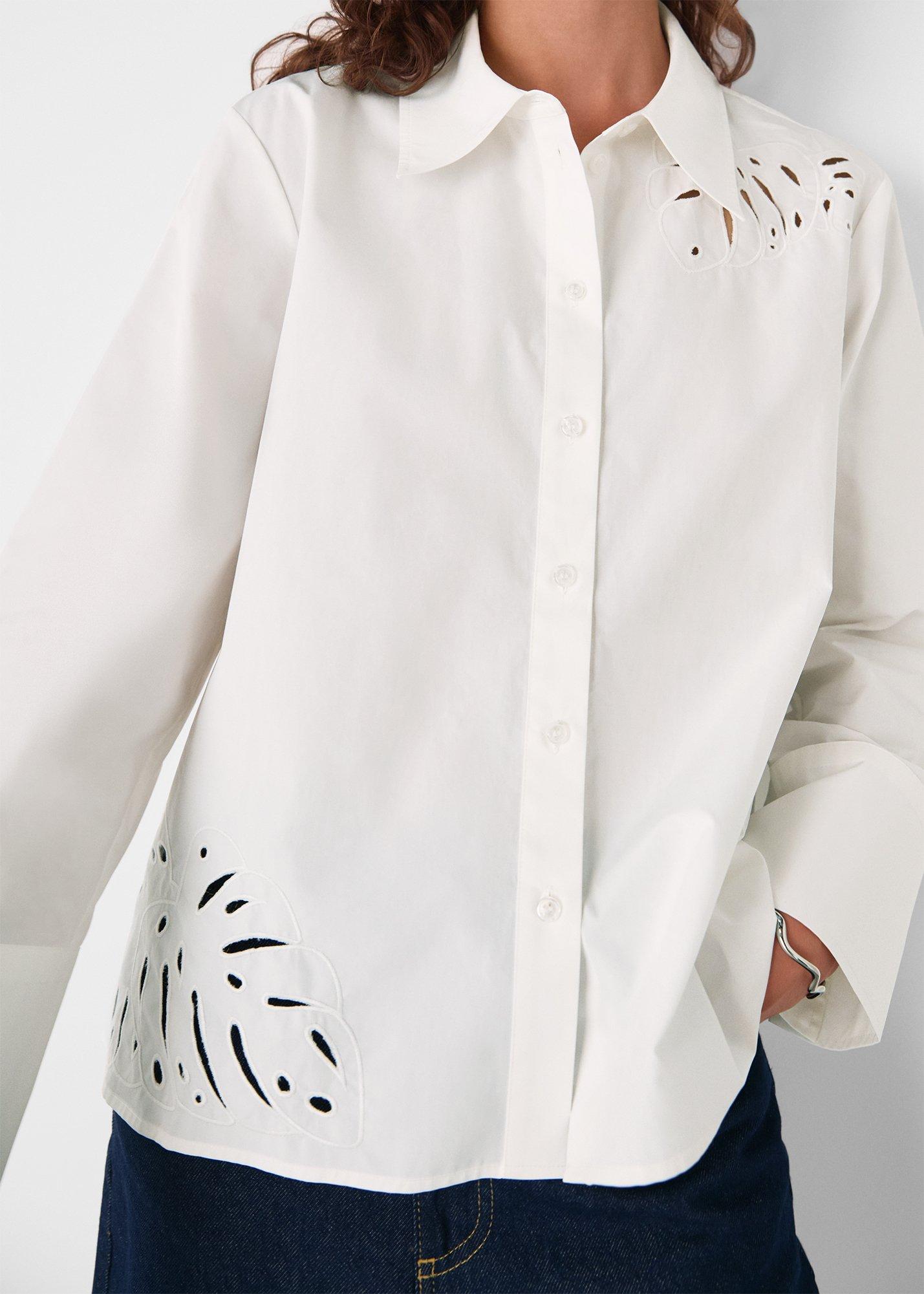 Leaf Embroidered Cotton Shirt