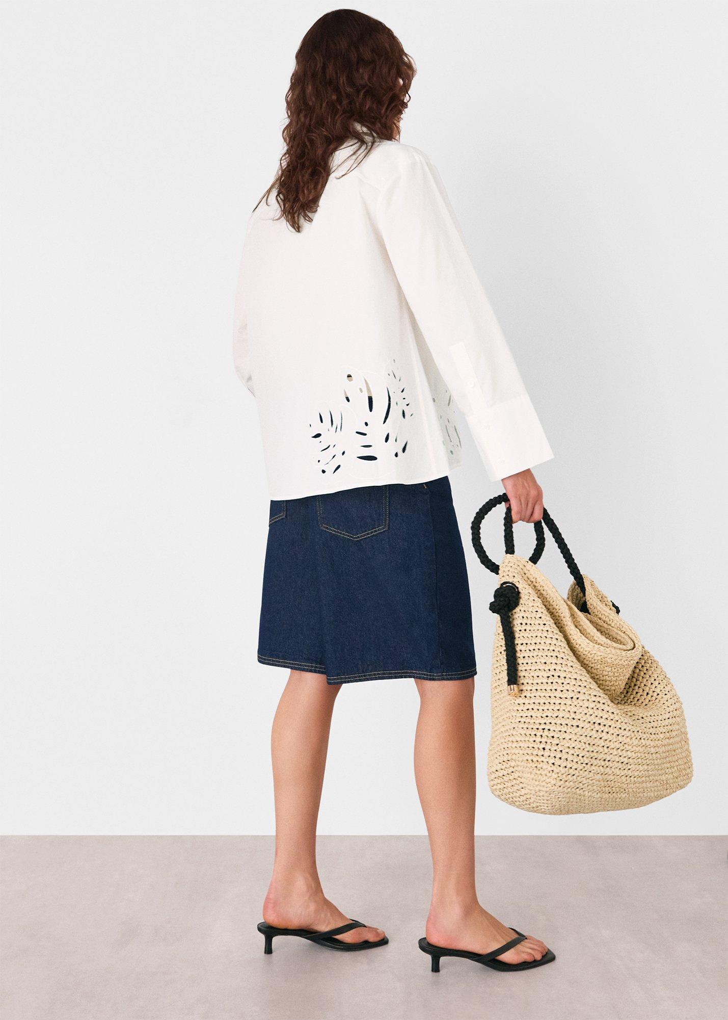 Leaf Embroidered Cotton Shirt