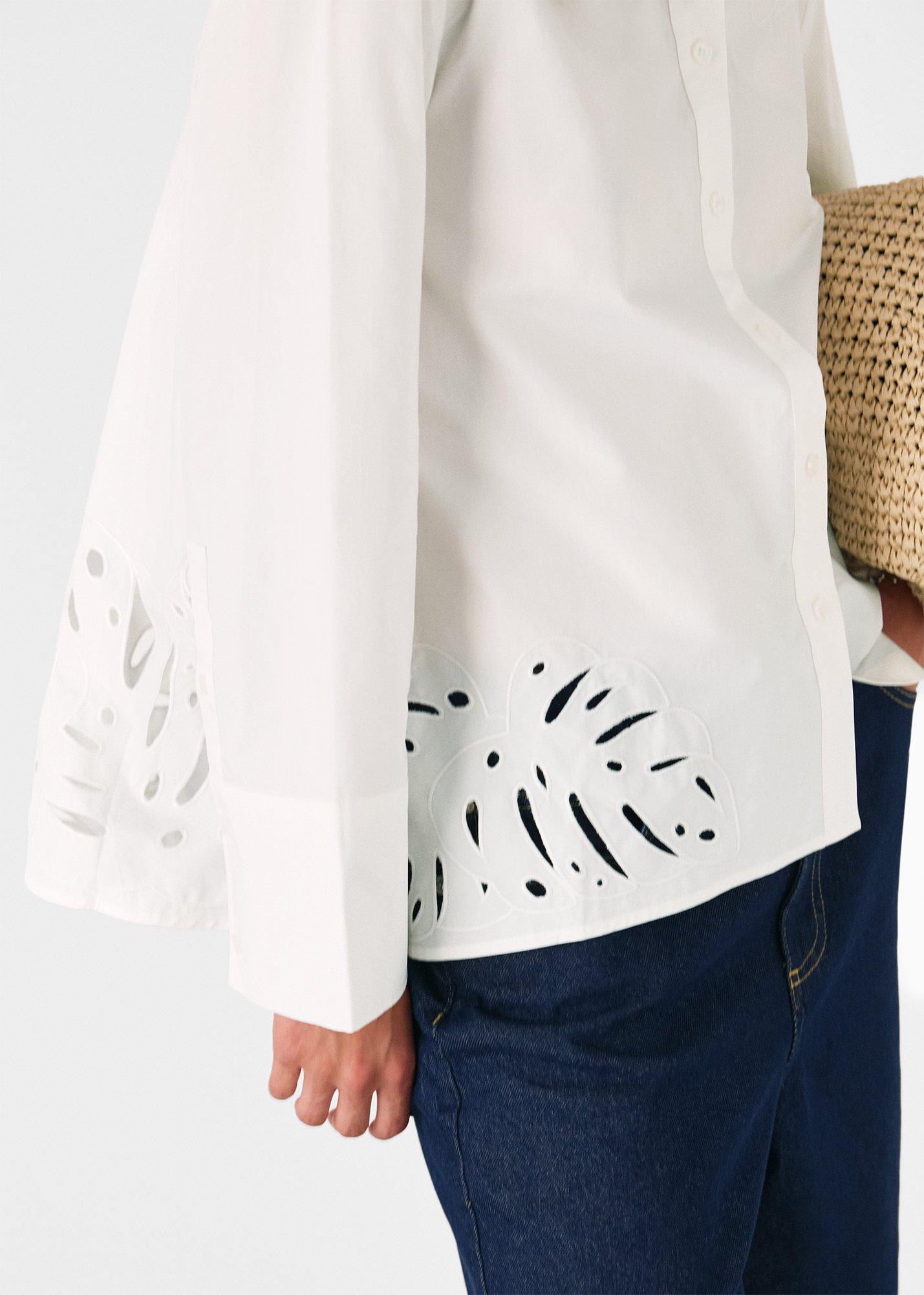 Leaf Embroidered Cotton Shirt