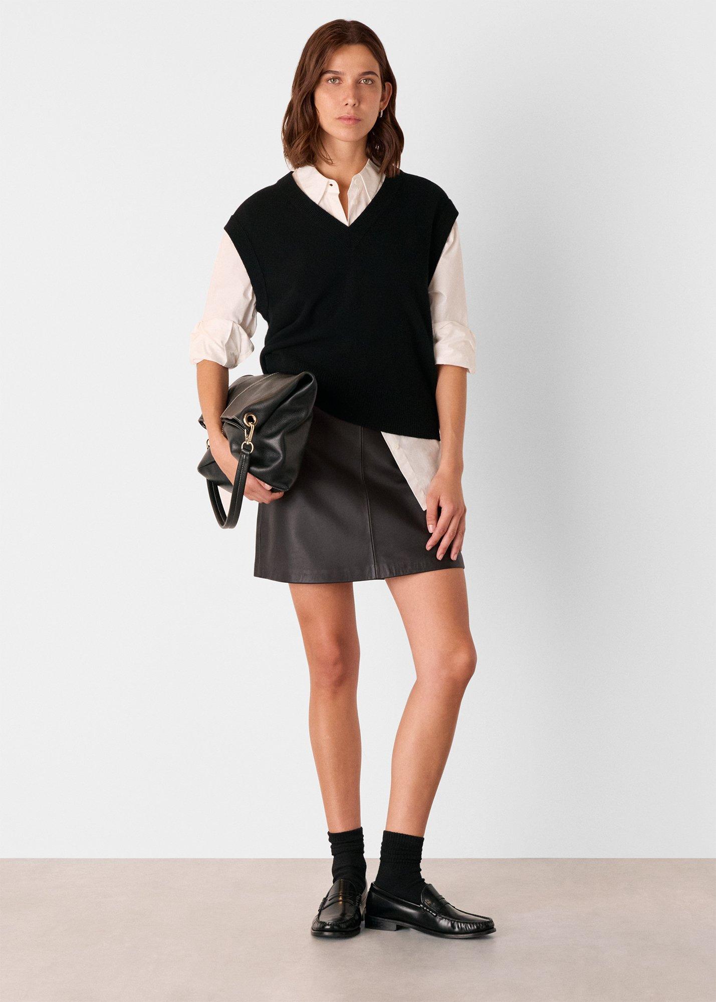 Petite Leather A Line Skirt