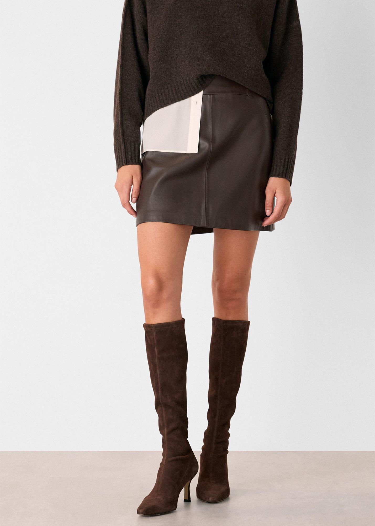Brown Leather A line Skirt
