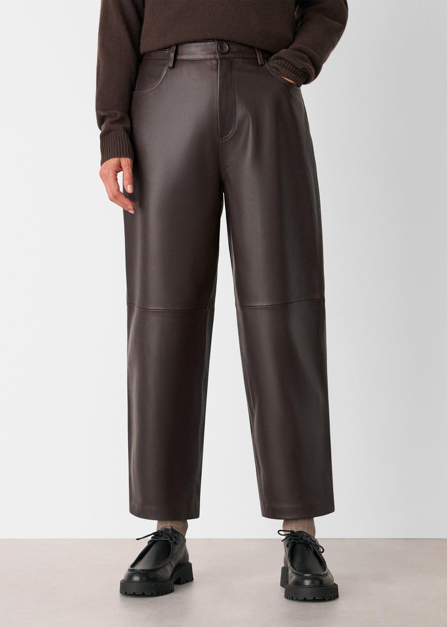 Brown Leather Barrel Leg Trouser