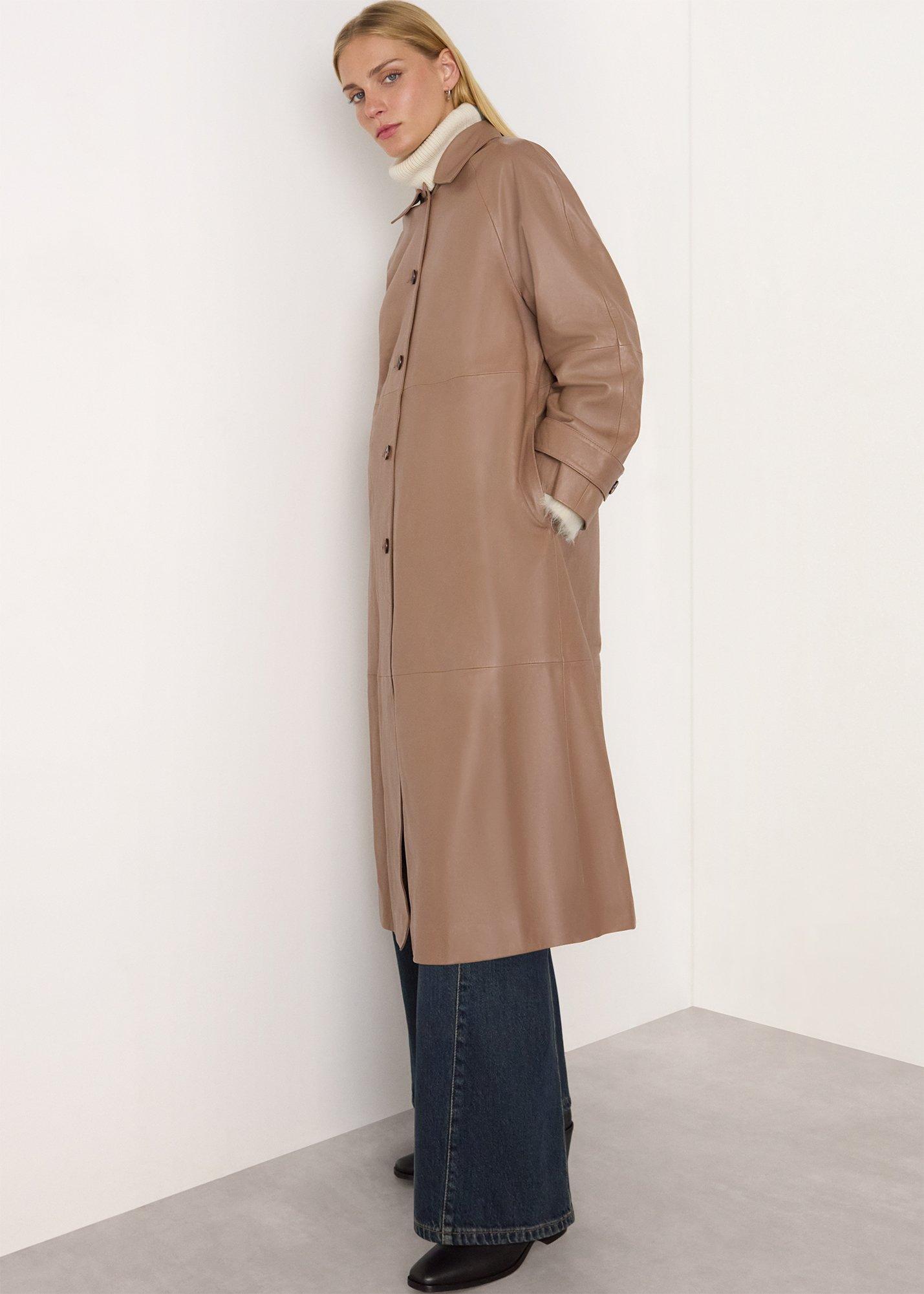 Taupe Leather Car Coat