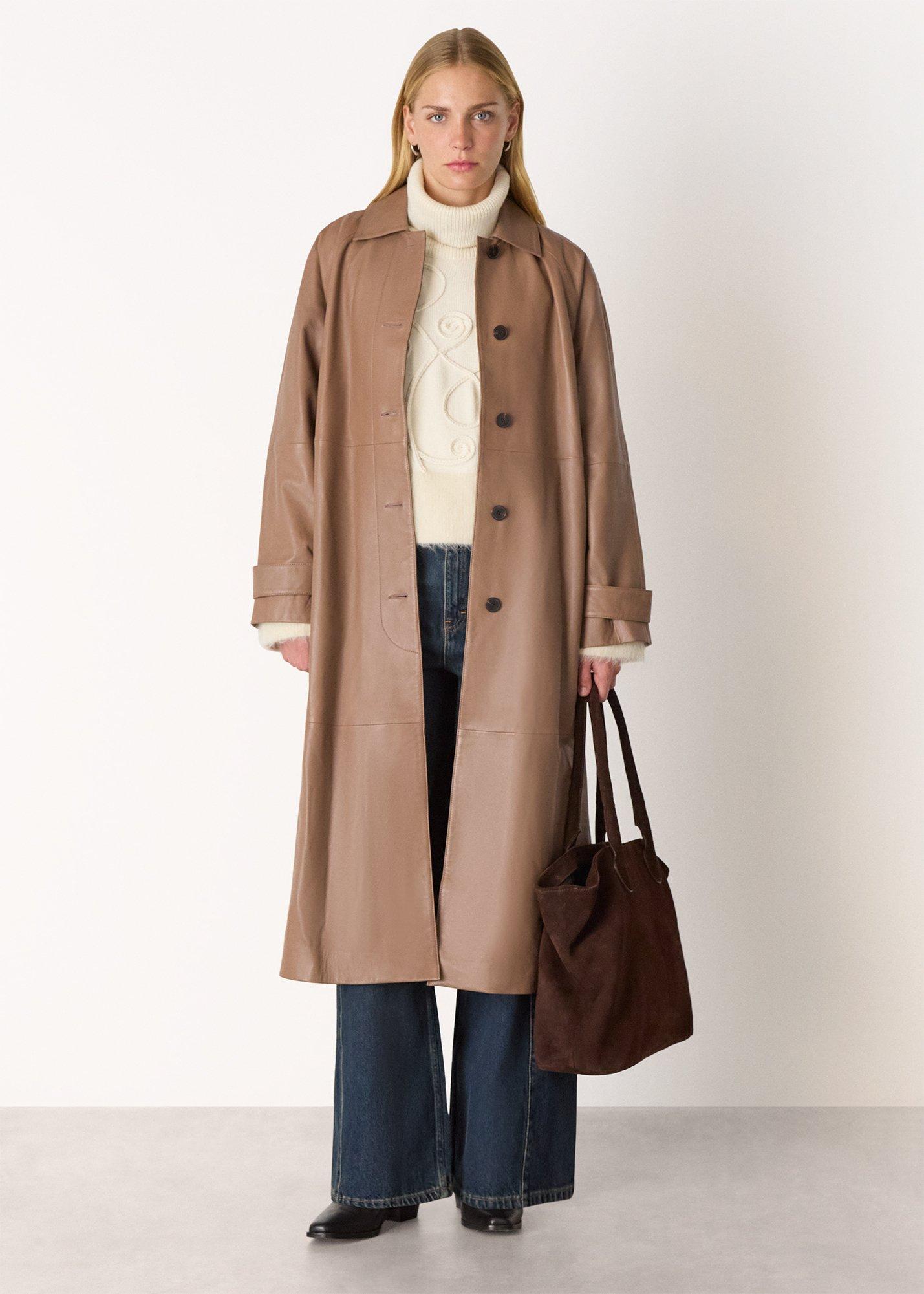 Taupe Leather Car Coat