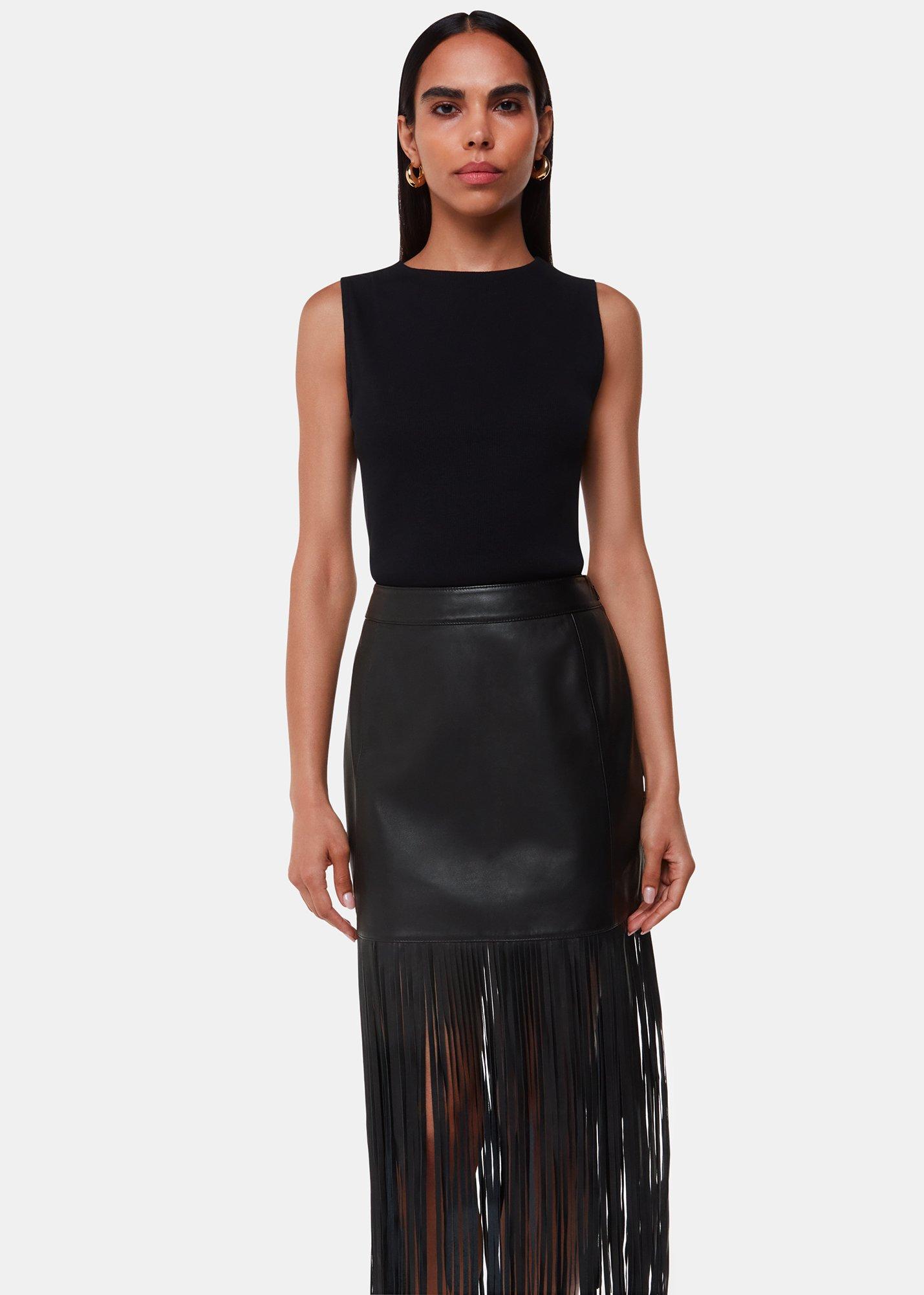 Leather Fringed Mini Skirt