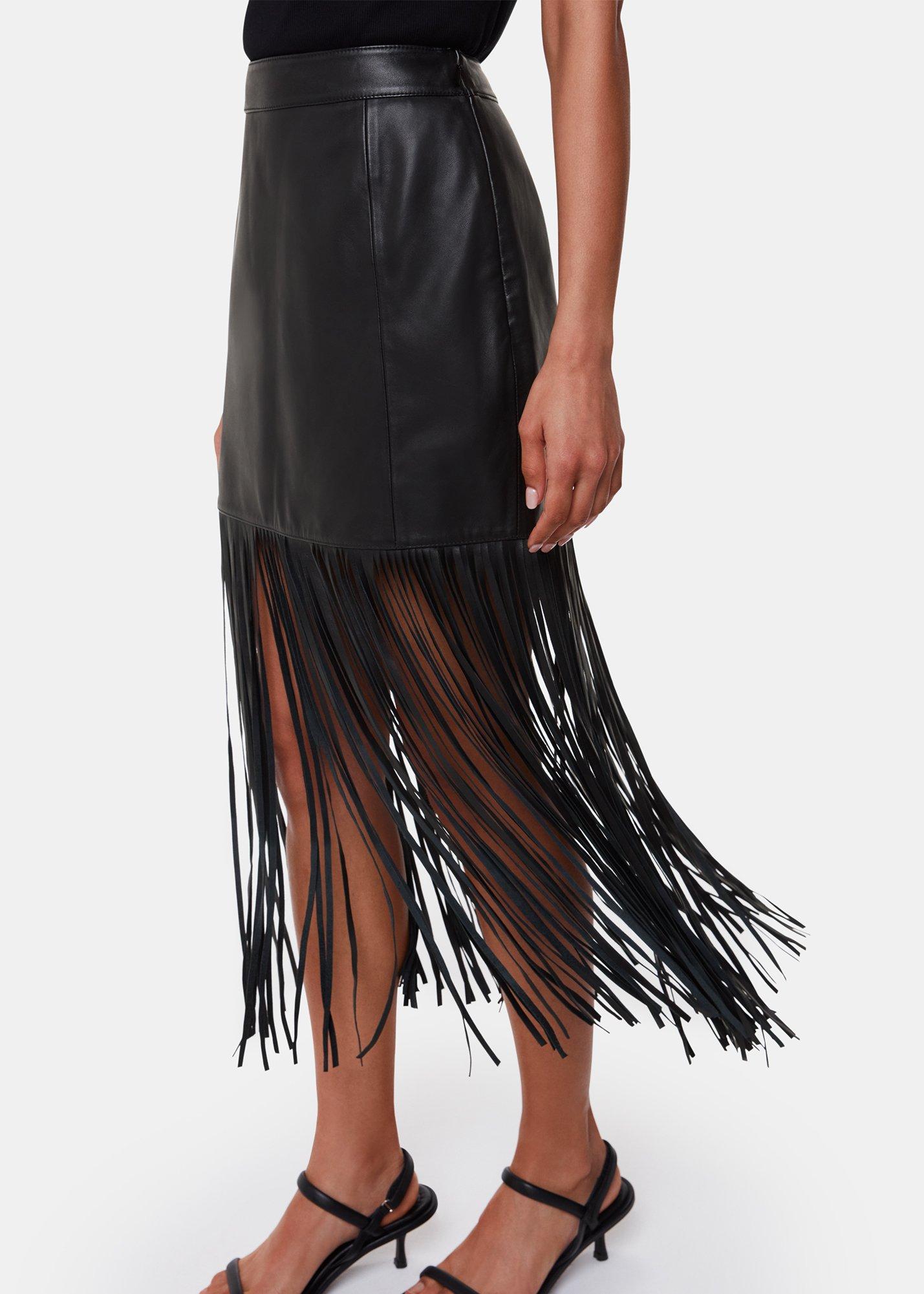 Leather Fringed Mini Skirt