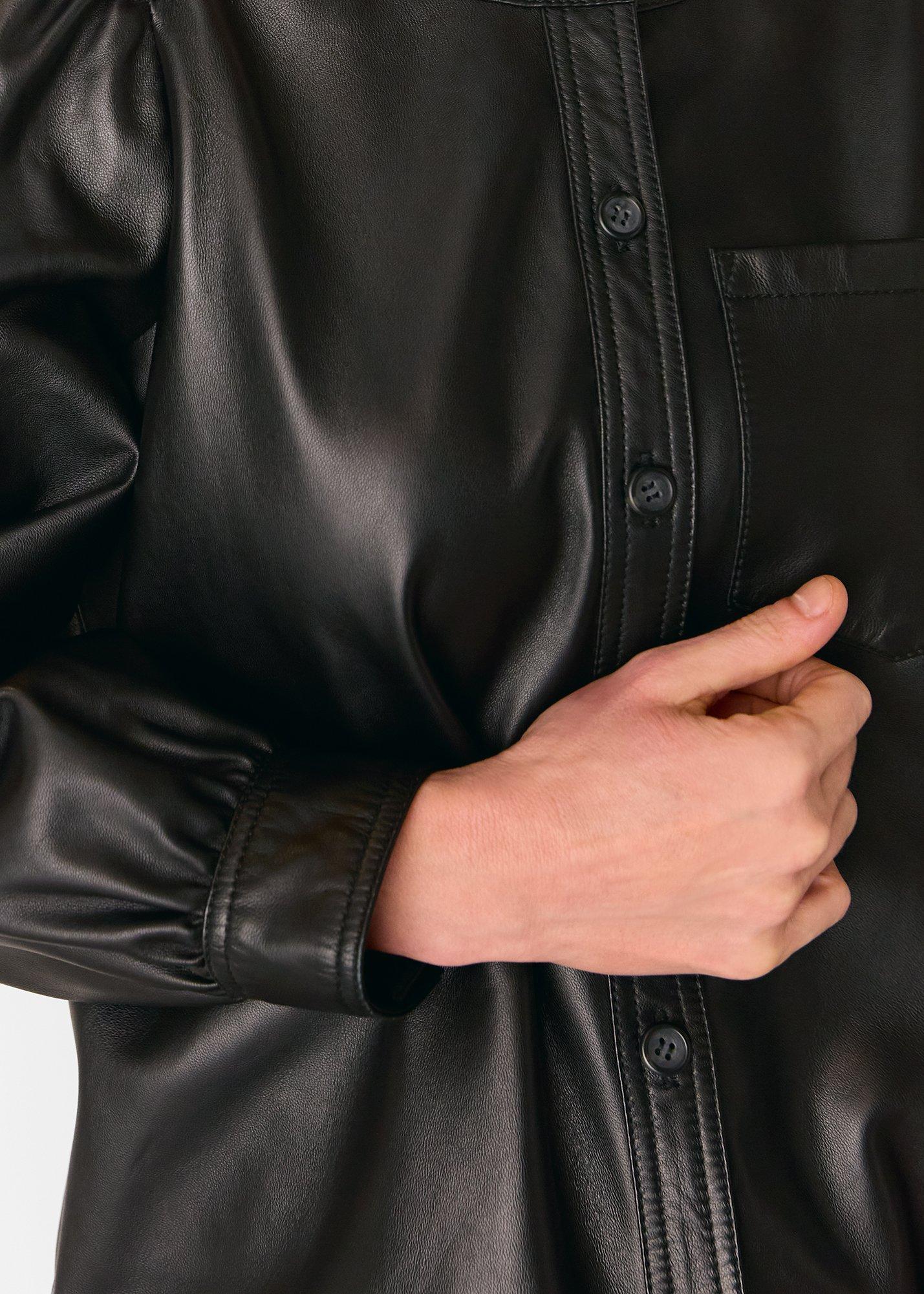 Leather Gathered Sleeve Shirt