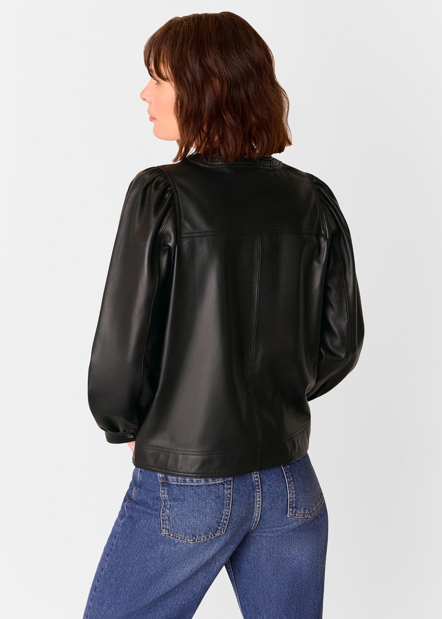 Leather Gathered Sleeve Shirt
