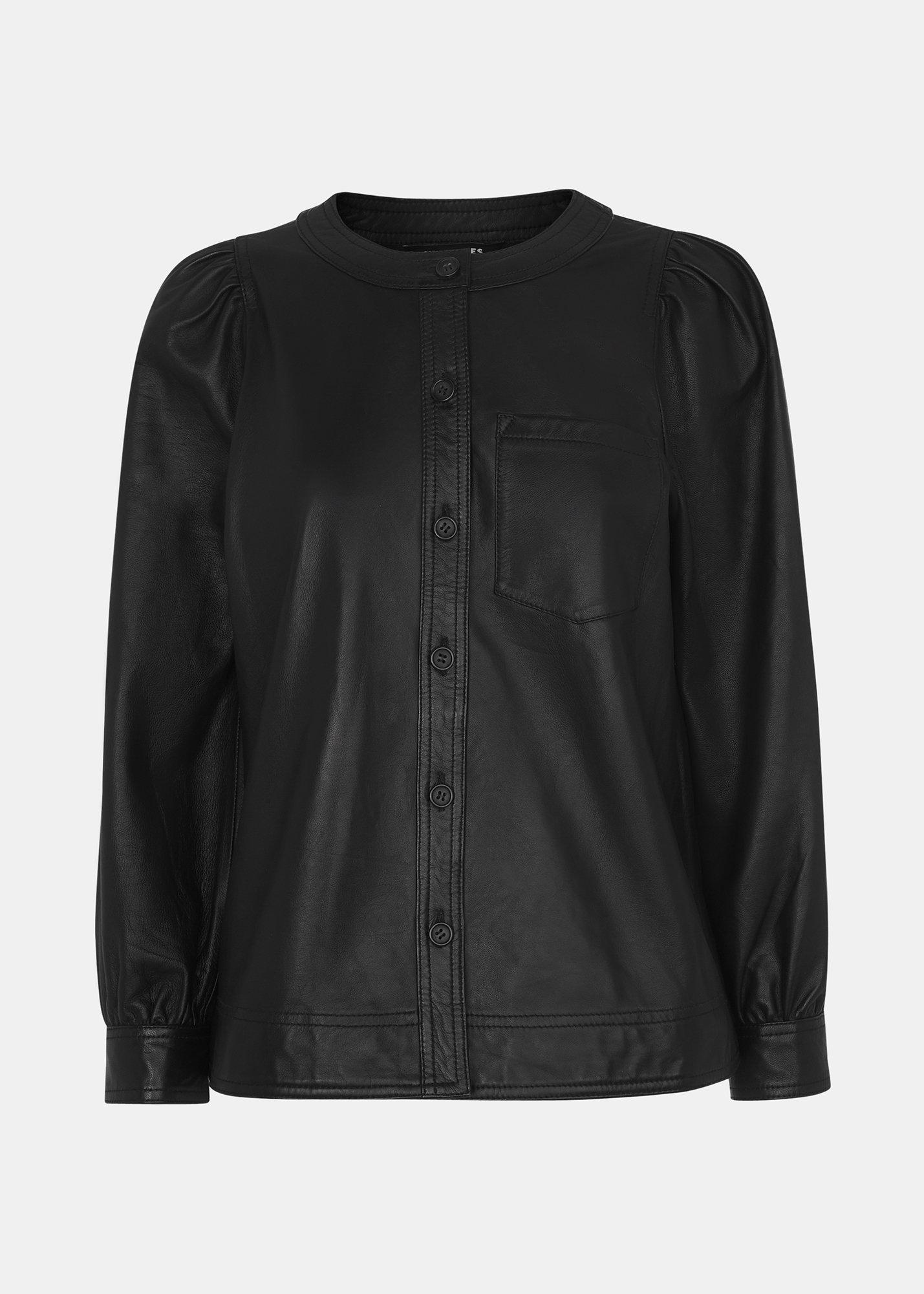 Leather Gathered Sleeve Shirt