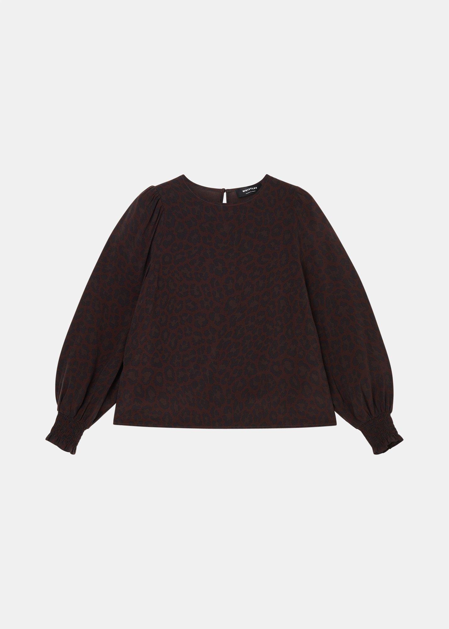 Leopard Shirred Cuff Blouse