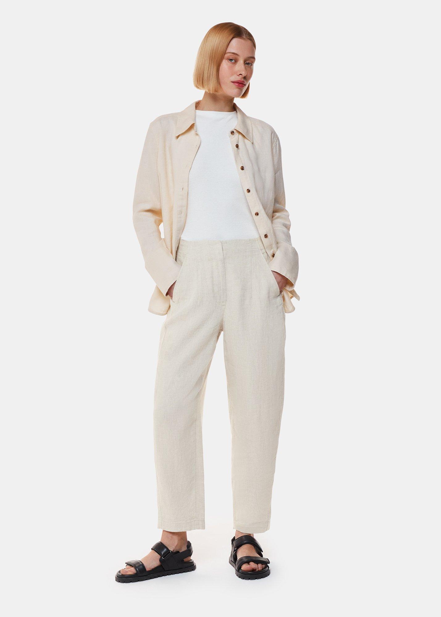 Oatmeal Linen Barrel Leg Trouser