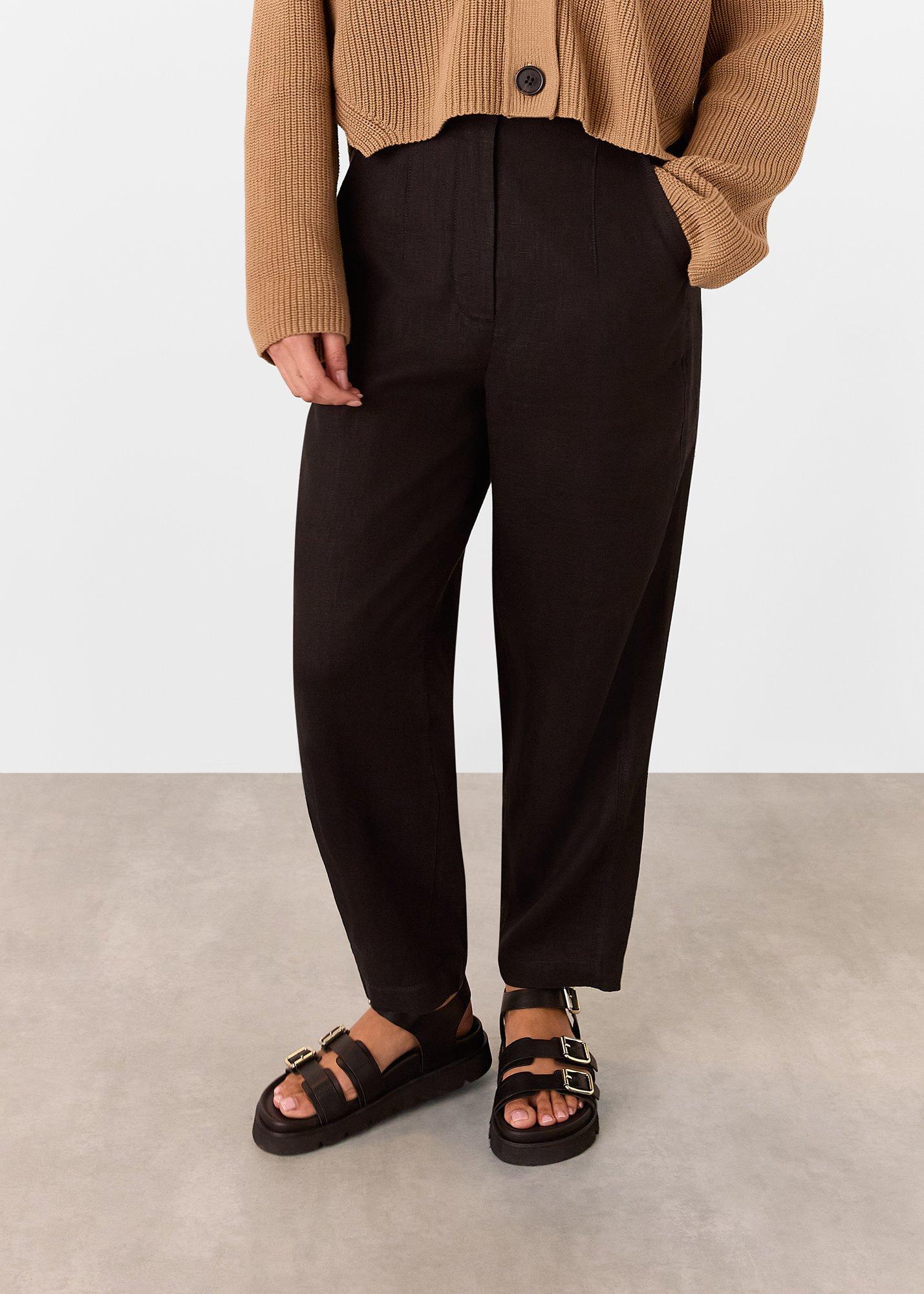 Black Linen Barrel Leg Pants&nbsp;