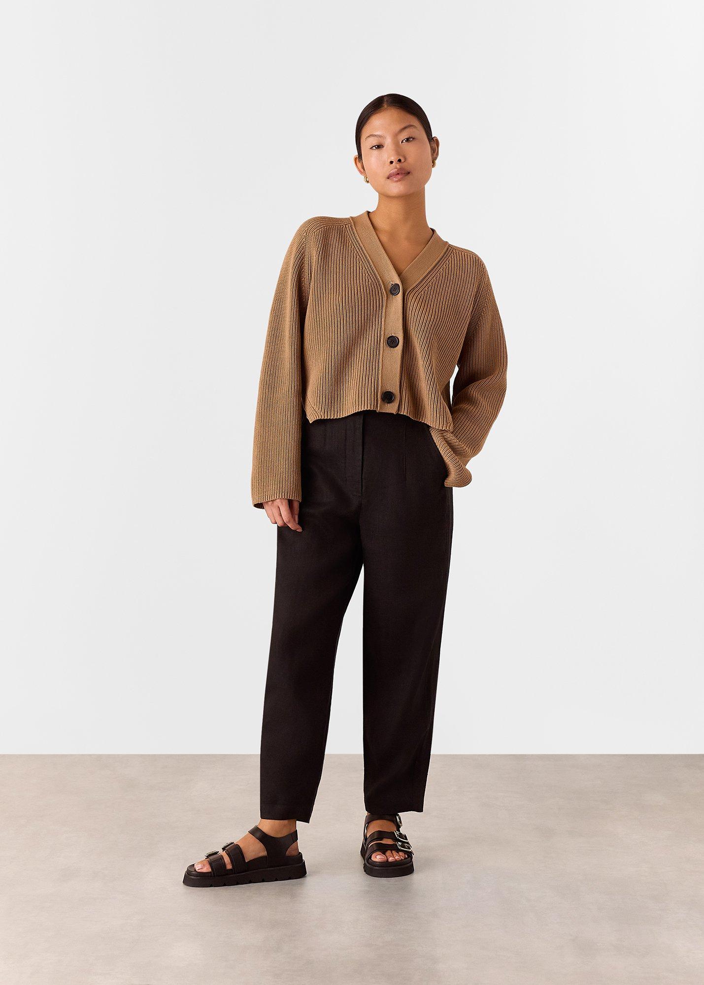 Black Linen Barrel Leg Pants&nbsp;