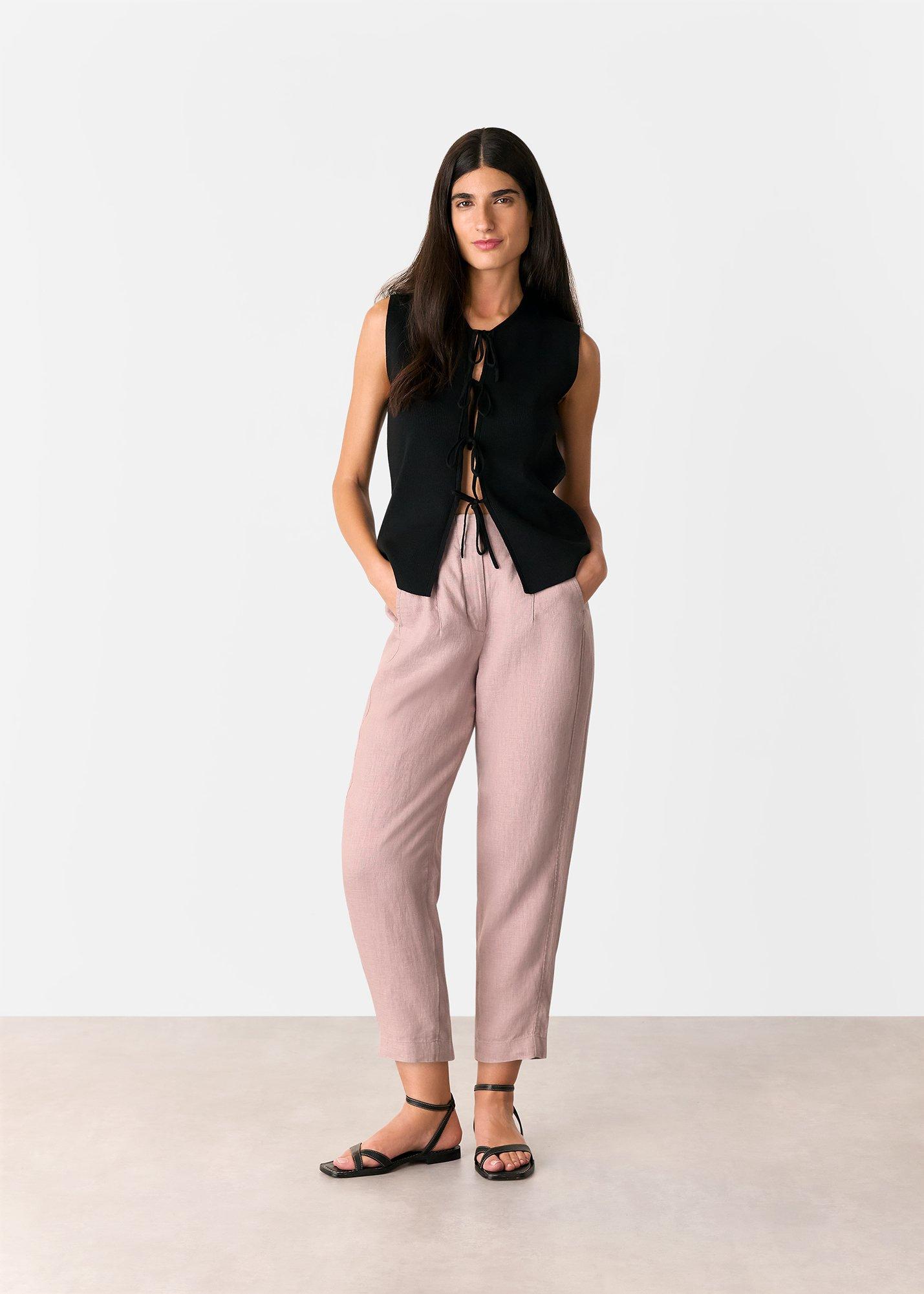 Linen Barrel Leg Trouser