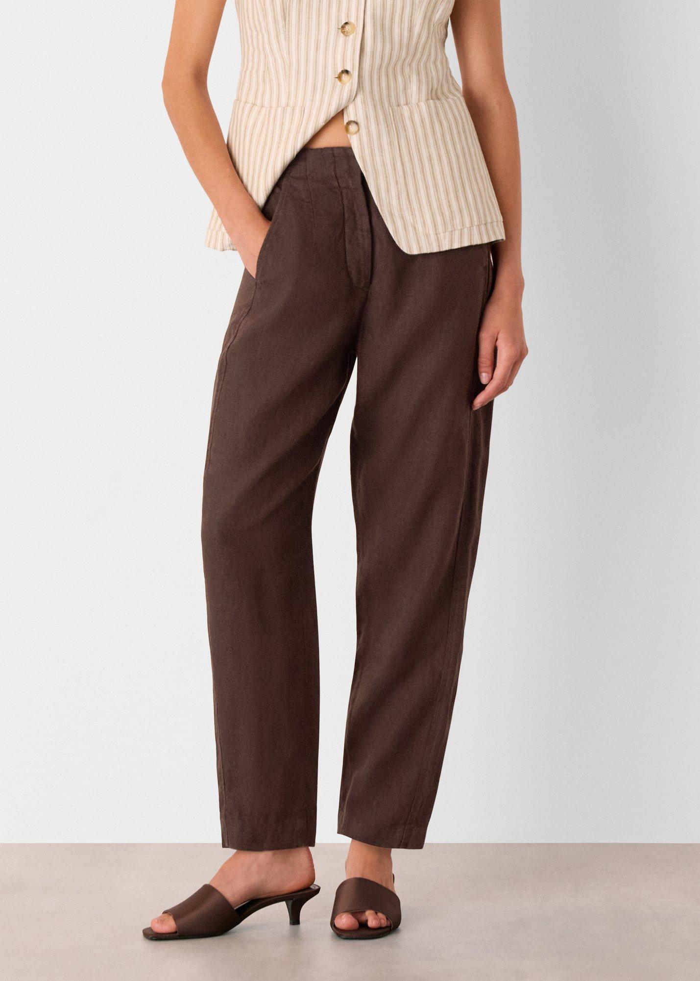 Brown Linen Barrel Trouser