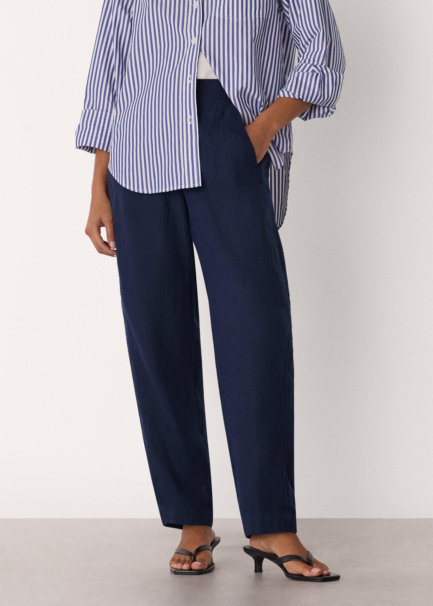 Navy Linen Barrel Trouser