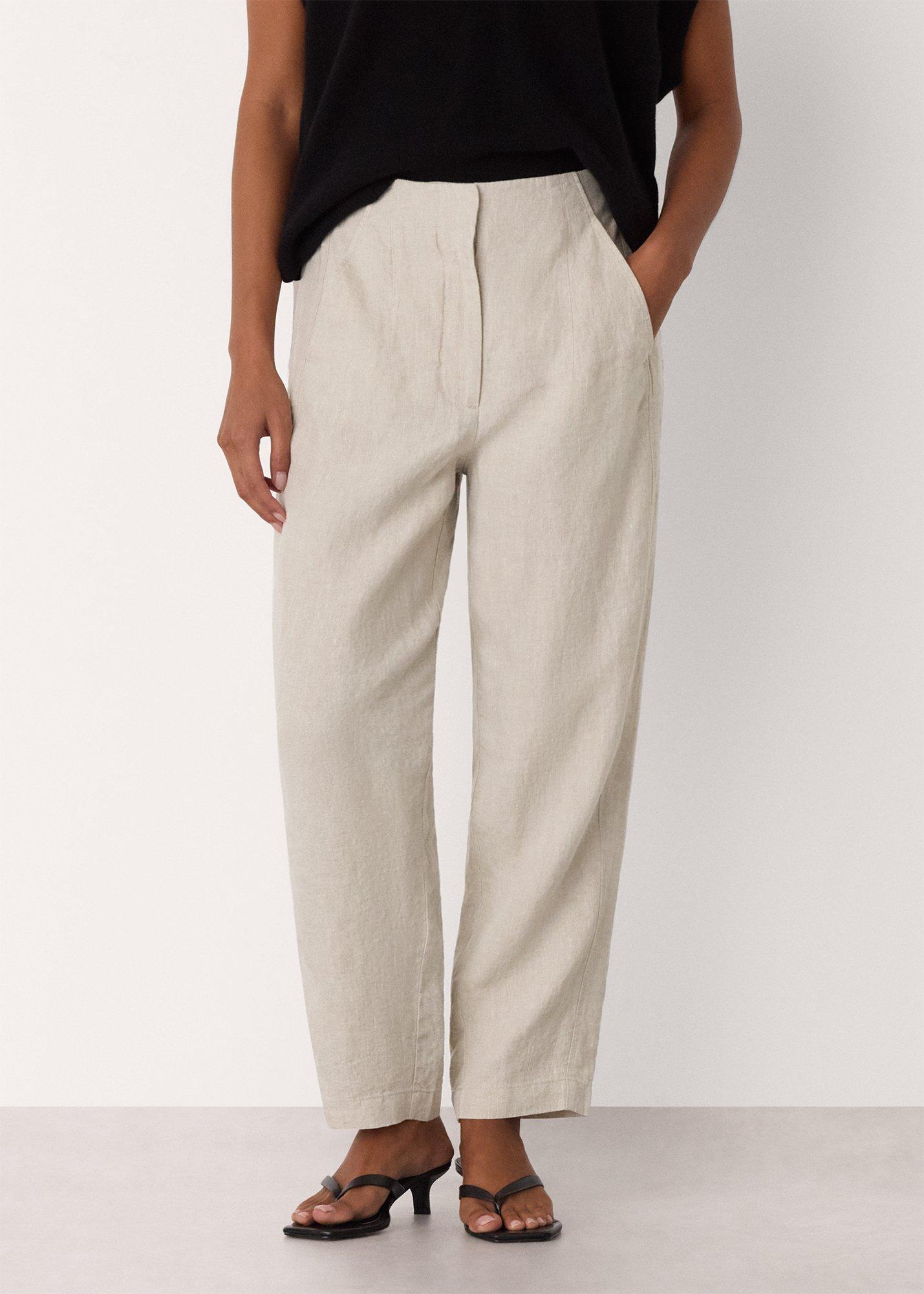 Oatmeal Linen Barrel Trouser