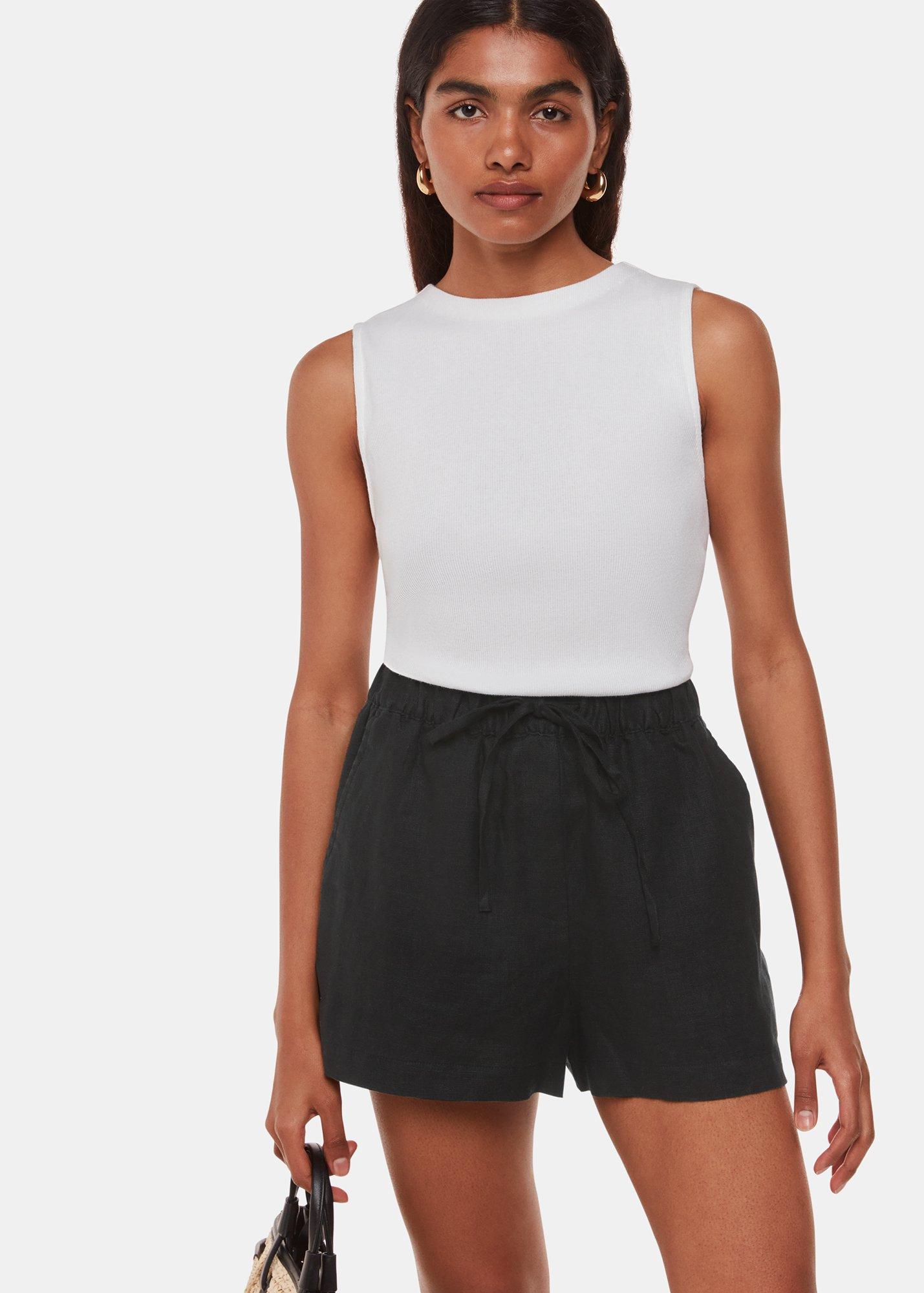 Black Linen Elasticated Short
