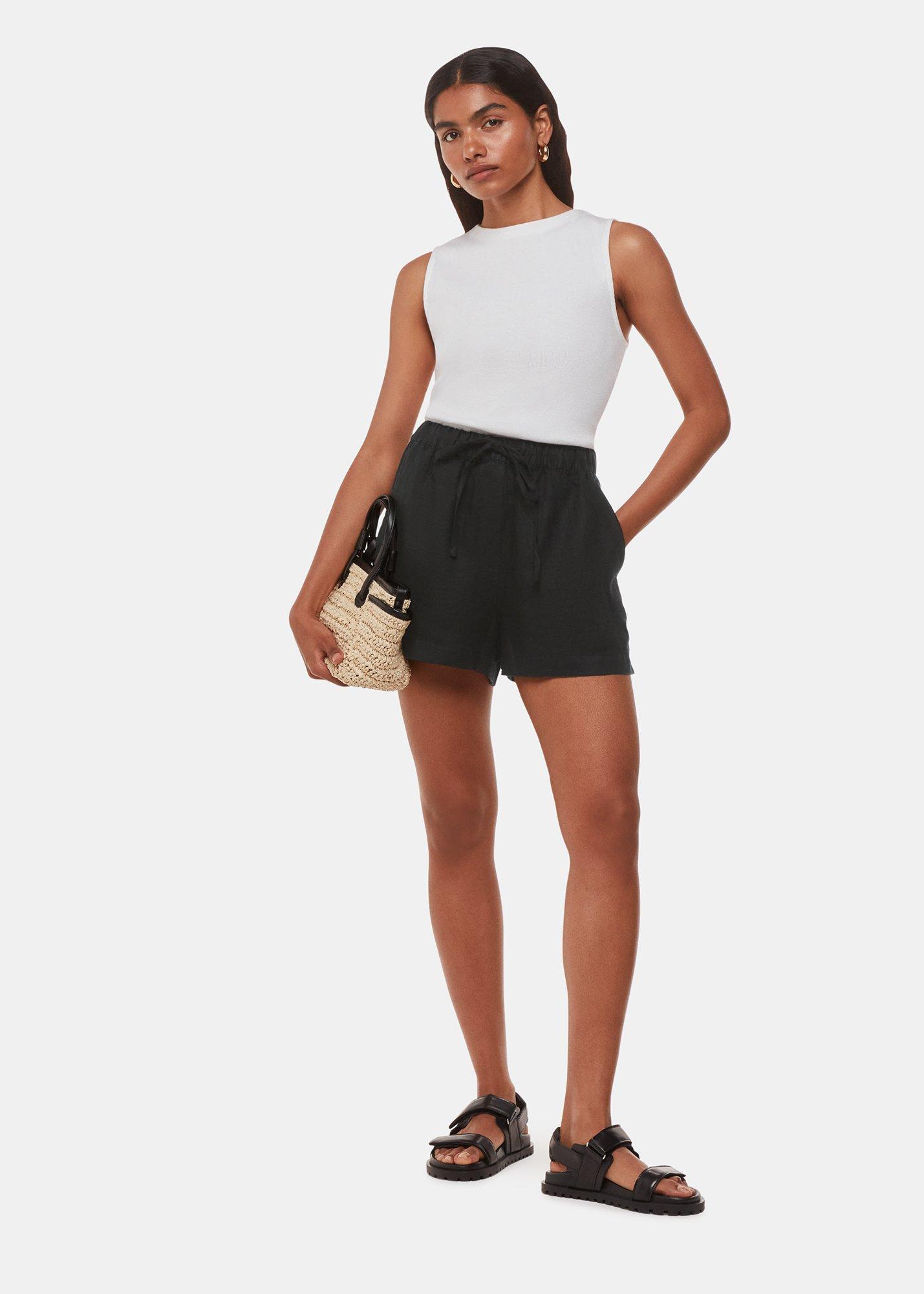 Black Linen Elasticated Short