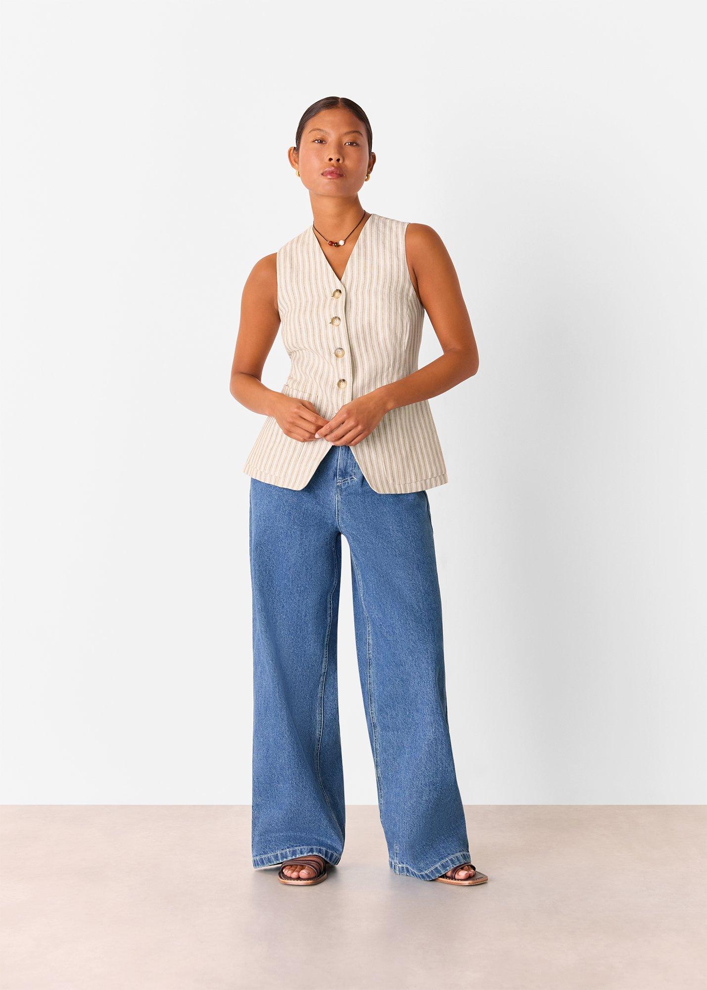 Petite Linen Stripe Waistcoat