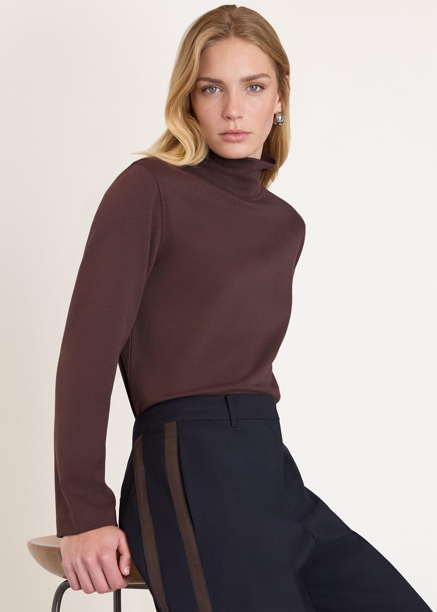 Brown Long Sleeve Funnel Neck Jersey