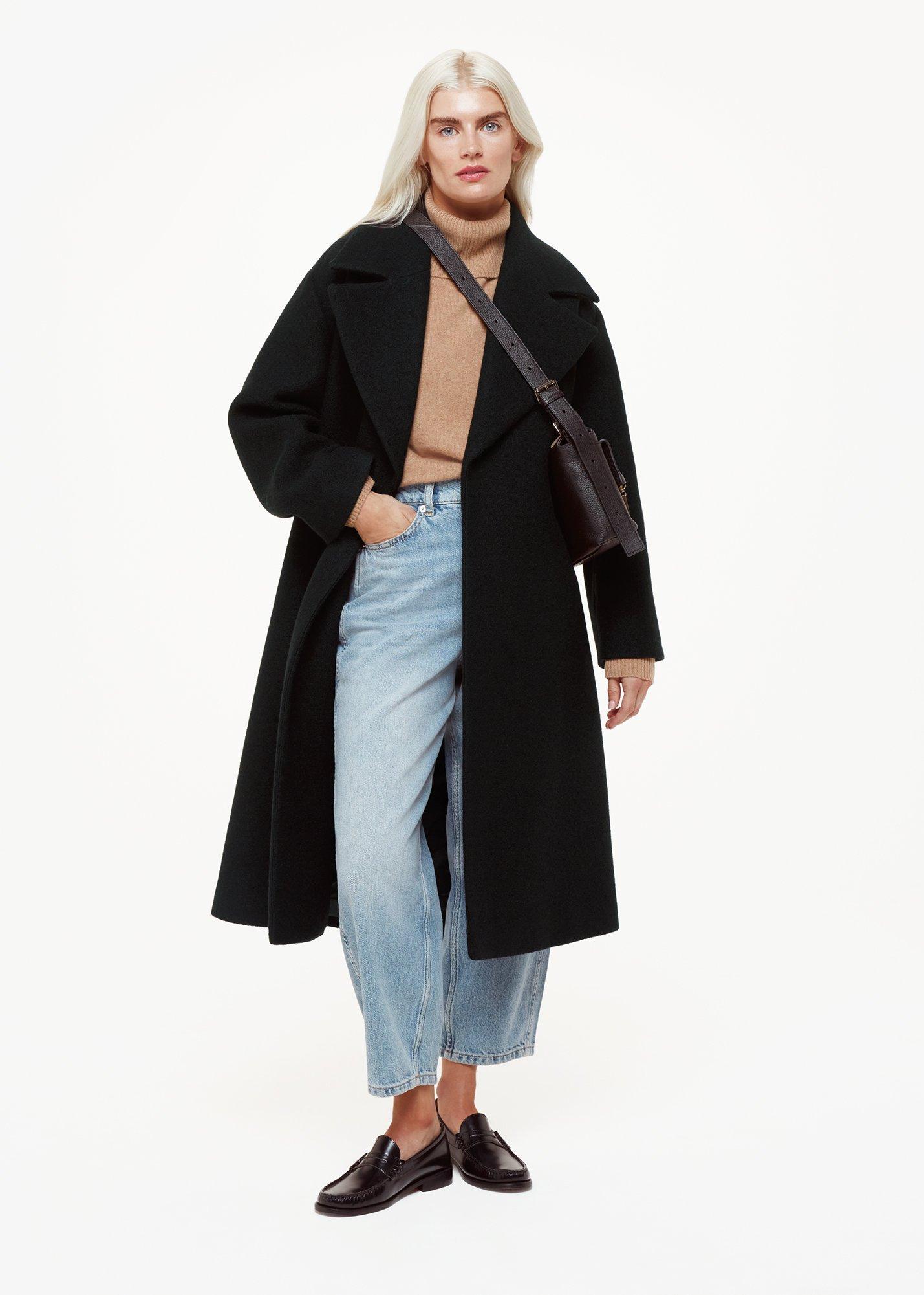 Black Petite Lorna Wrap Wool Coat