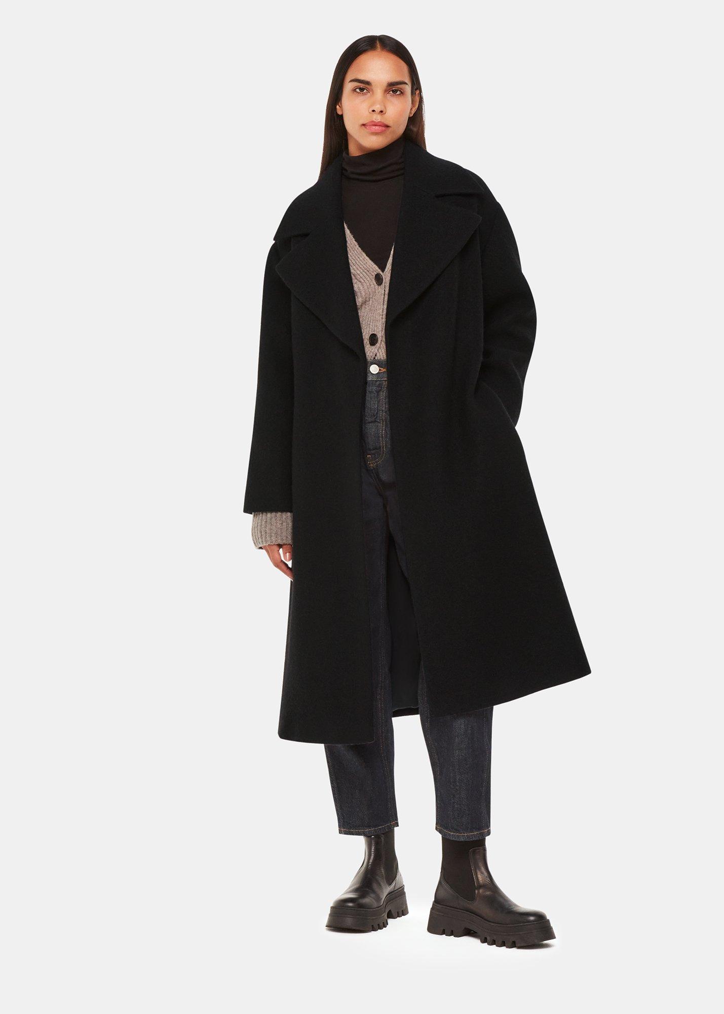 Black Lorna Wrap Wool Coat