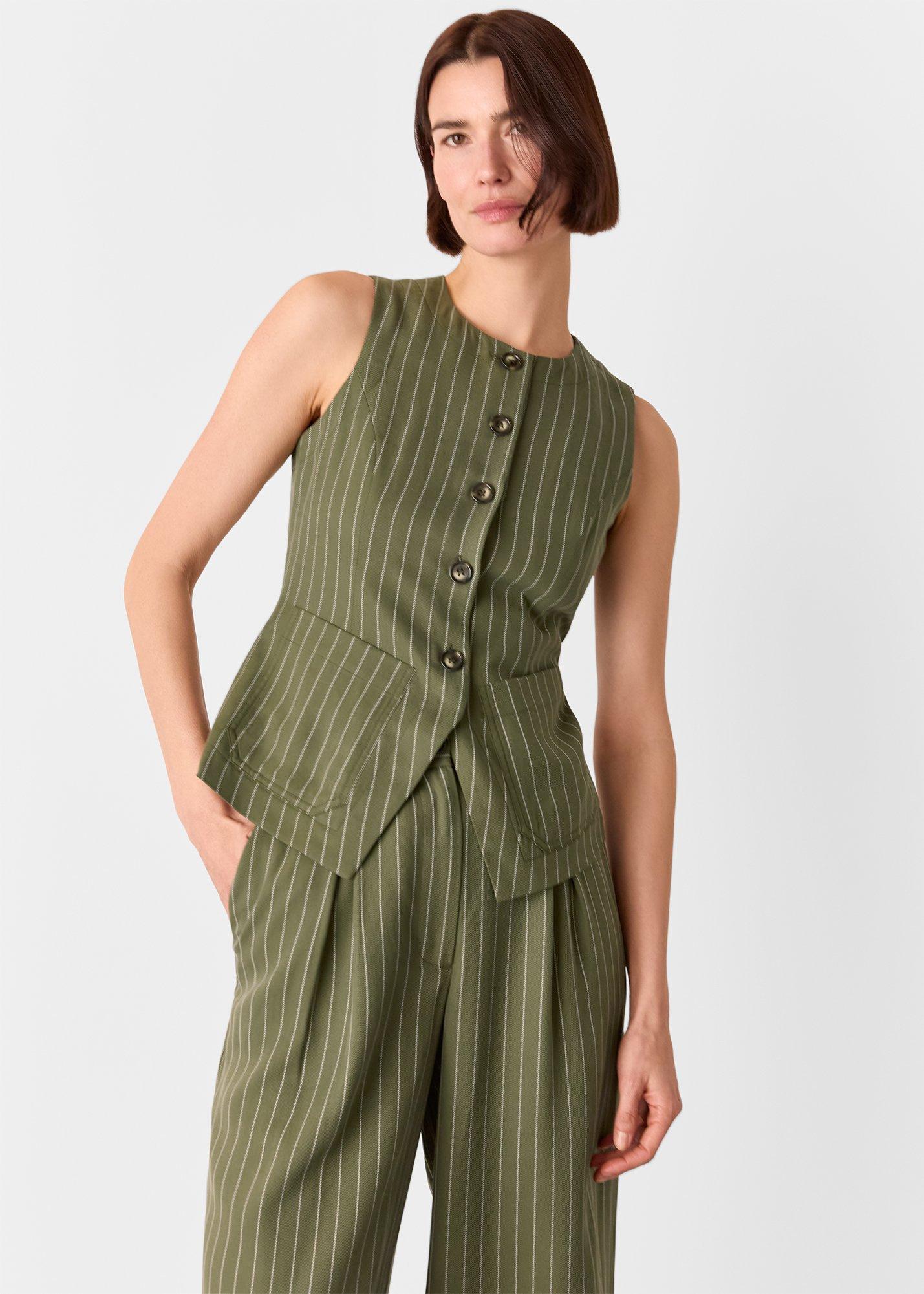 Khaki Lottie Pinstripe Waistcoat